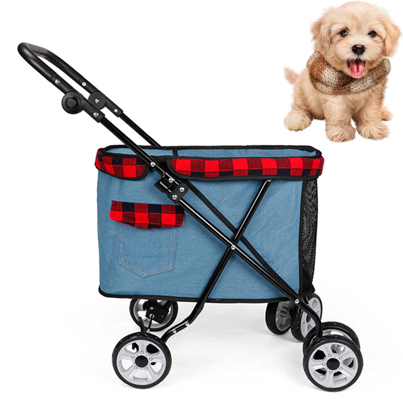 Foldable 4-Wheel Dog Stroller with Adjustable Handle & Storage Space - Lightweight Pet Carrier for Small & Medium Dogs - Perfect for Outdoor Walks, Vet Visits & Shopping Trips
