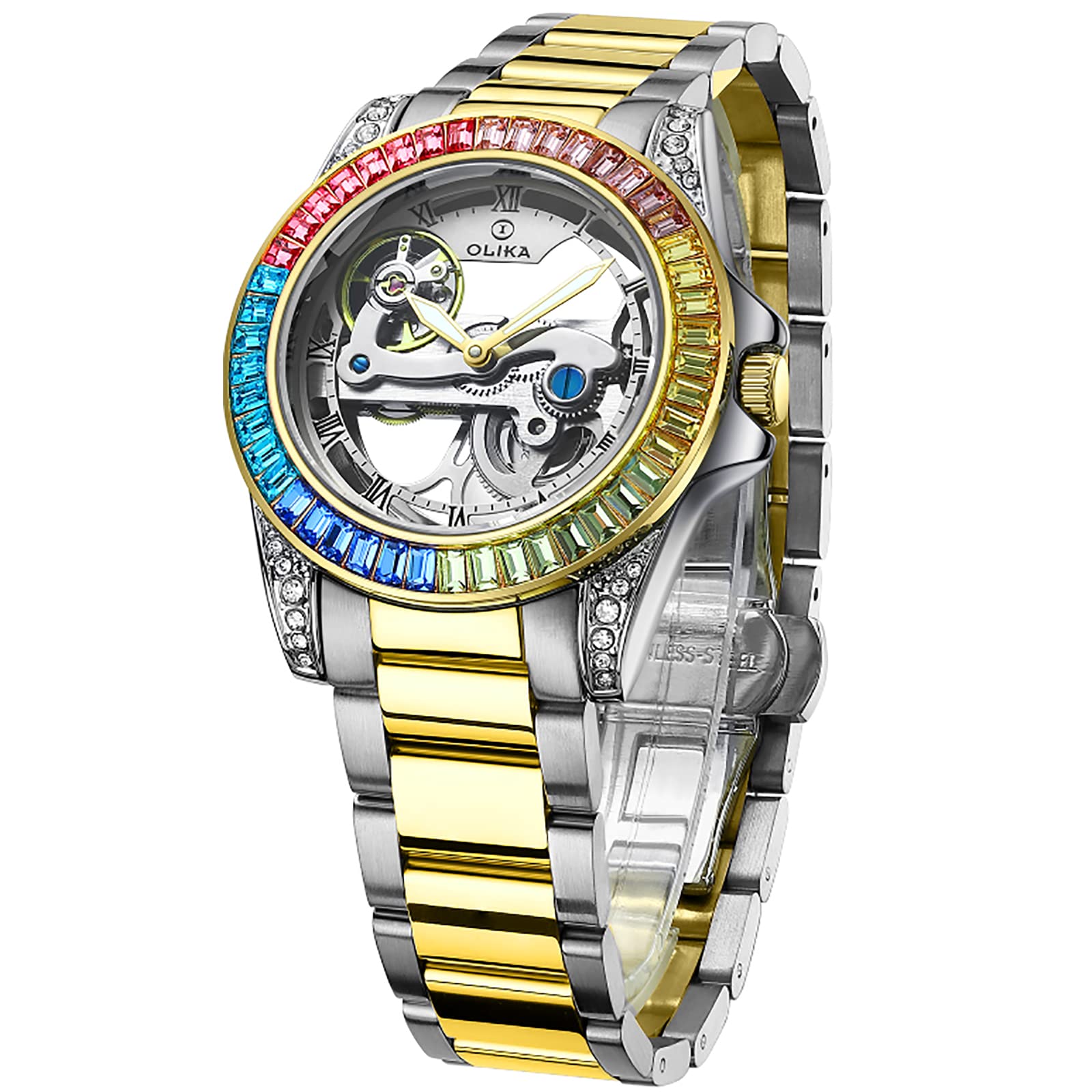 Olika Women's Self-Winding Mechanical Skeleton Watch - Stainless Steel Luminous Waterproof Dress Watch for Business & Formal Occasions | Perfect for Office, Meetings, and Evening Events