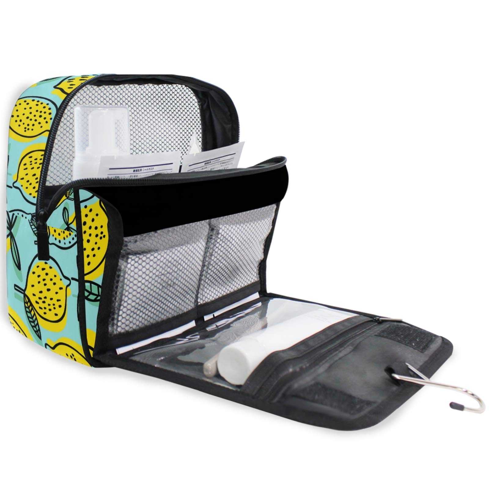 ALAZA Tropical Fruit Yellow Lemon Hanging Travel Toiletry Bag for Women - Large Waterproof Cosmetic Organizer with Hook for Bathroom, Makeup Storage & Vacation Essentials (Perfect for Travel, Gym, Dorm & Home Organization)