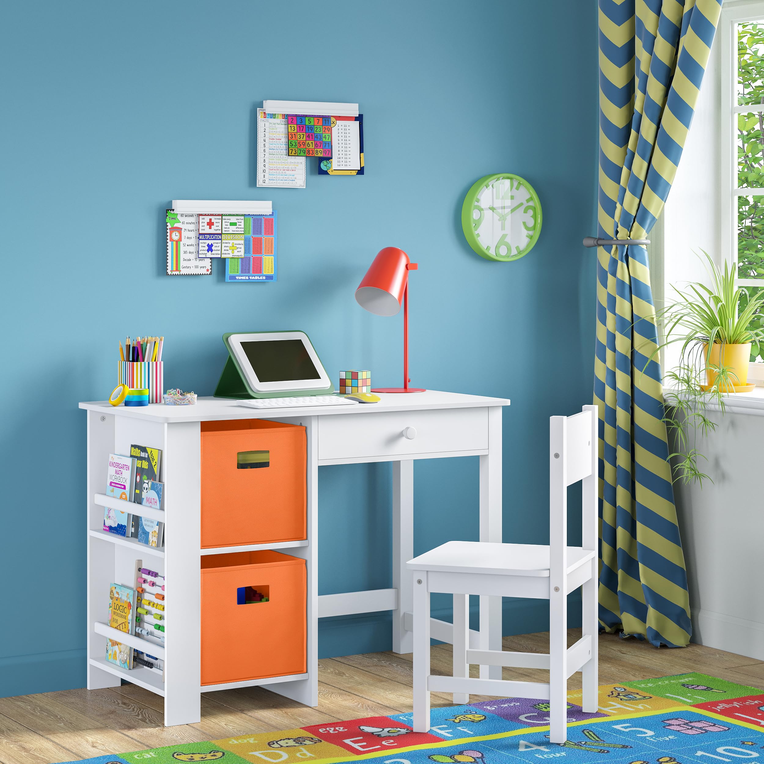 RiverRidge Kids Chair and Desk Set with Storage Cubbies, Drawer & Bookracks - Study Art Table for Children's Bedroom, Perfect for Homework, Drawing & Reading Activities