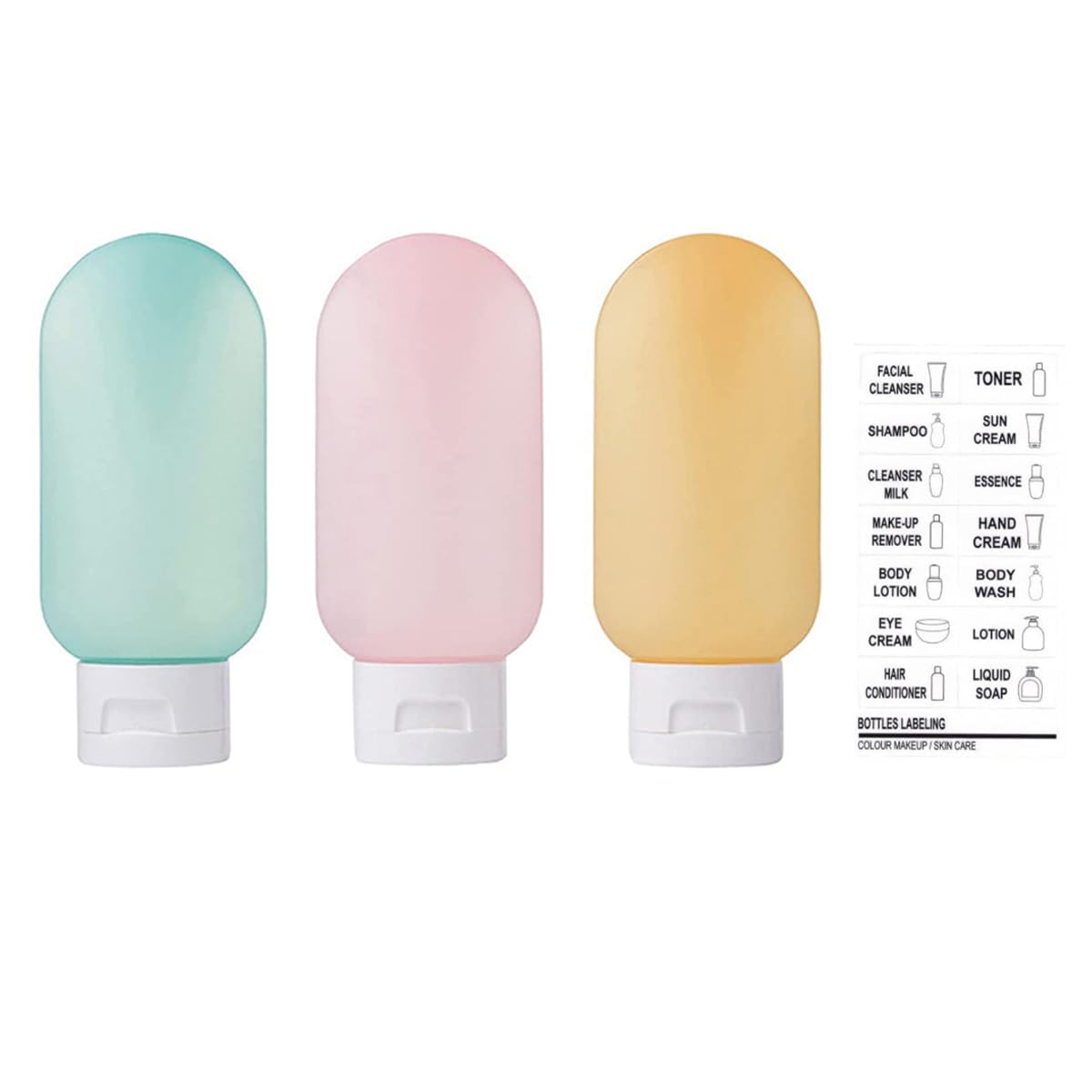 MAYCREATE® 3-Piece 60ml Travel Bottles Set - Leakproof Refillable Squeeze Bottles for Shampoo, Lotion & Toiletries | BPA-Free Plastic Travel Containers with Lids (Pink-Yellow) - Perfect for Airplane Carry-On, Gym Bag & Vacation Essentials