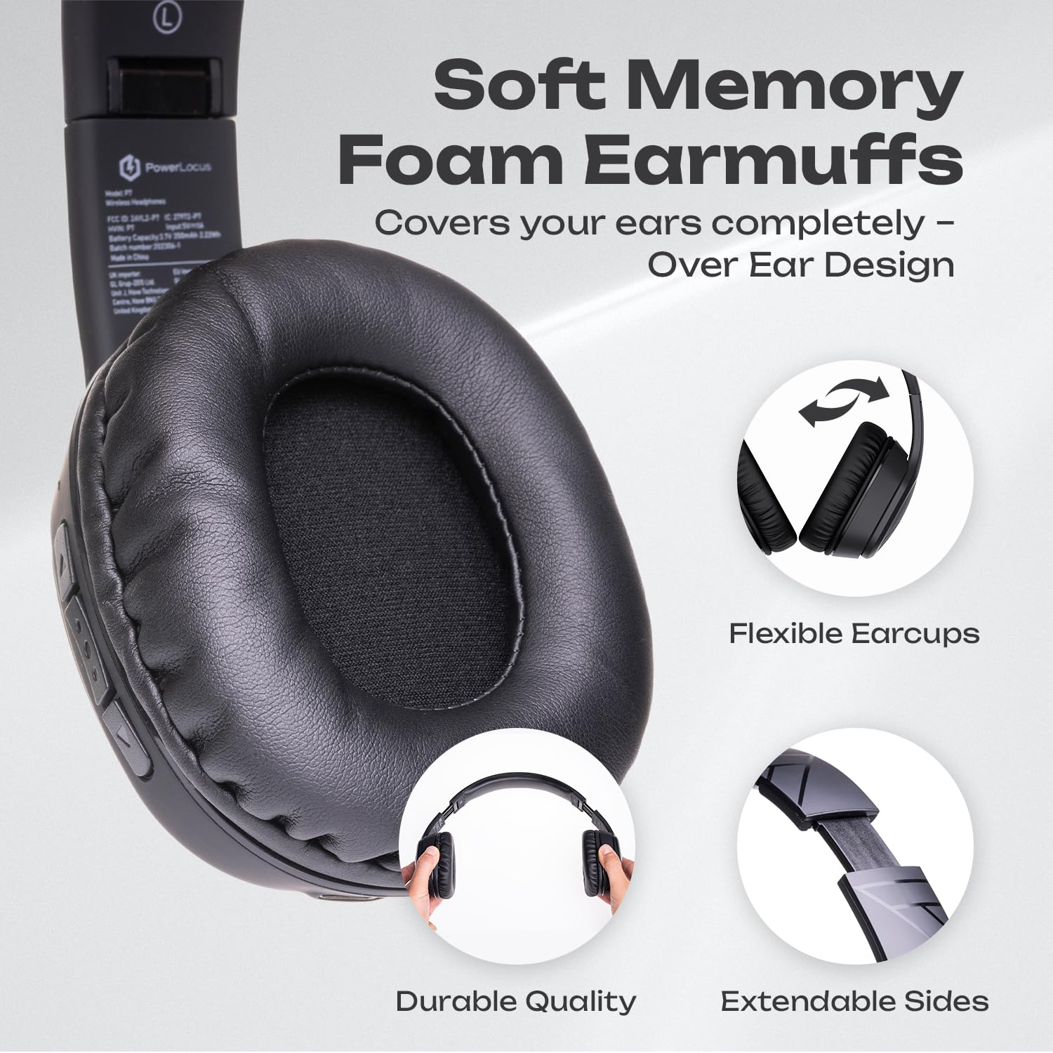 PowerLocus Bluetooth Over-Ear Headphones with Microphone, Wireless Headset with 50-Hour Playtime, Foldable Design & Deep Bass Hi-Fi Stereo Sound - Perfect for Travel, Work, Gaming, Cellphone & PC Use