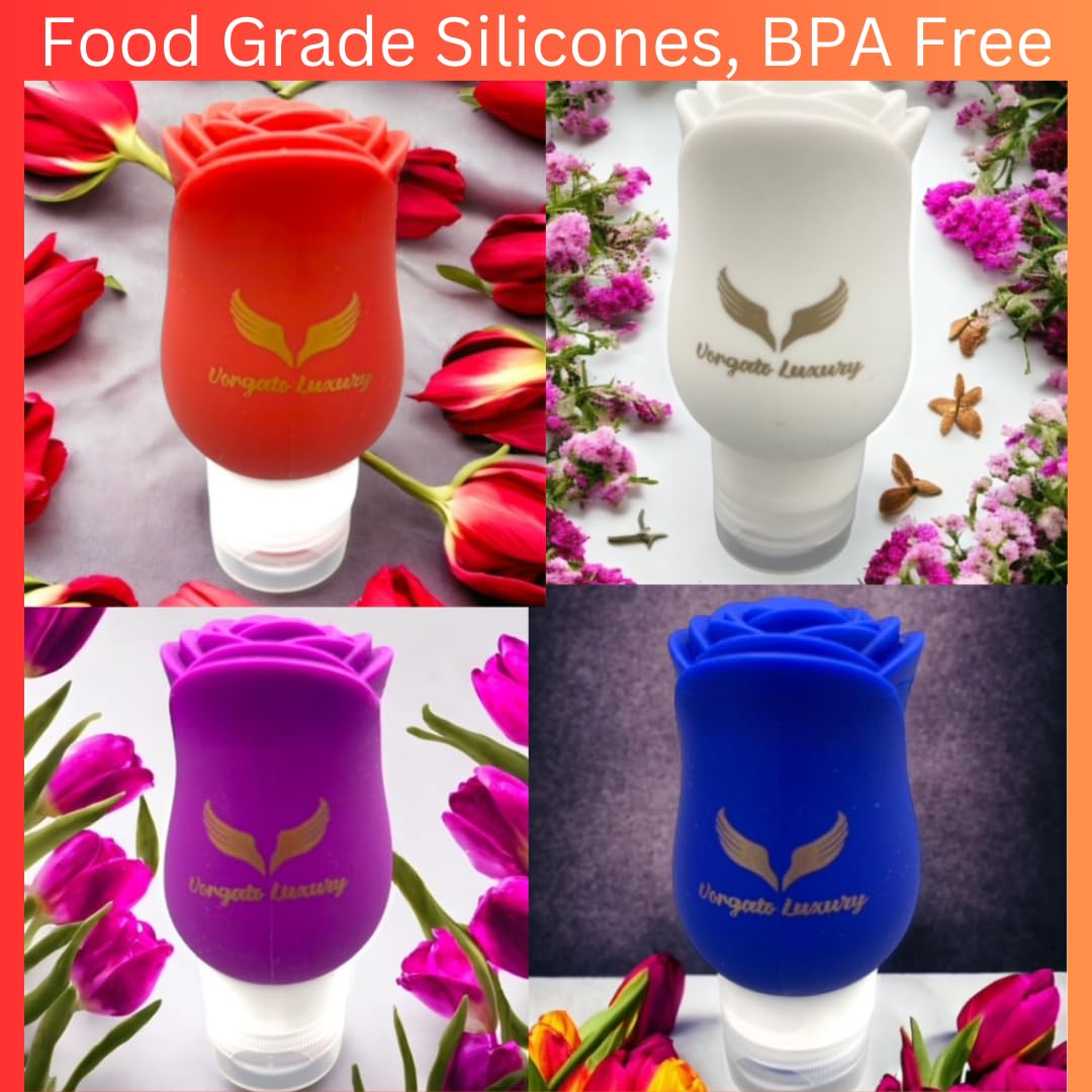 3oz Travel Toiletry Bottles Set of 4 - TSA Approved Leak Proof Silicone Containers for Shampoo, Lotion & Cosmetics - Perfect for Airplane Carry-on, Gym Bag & Vacation Essentials