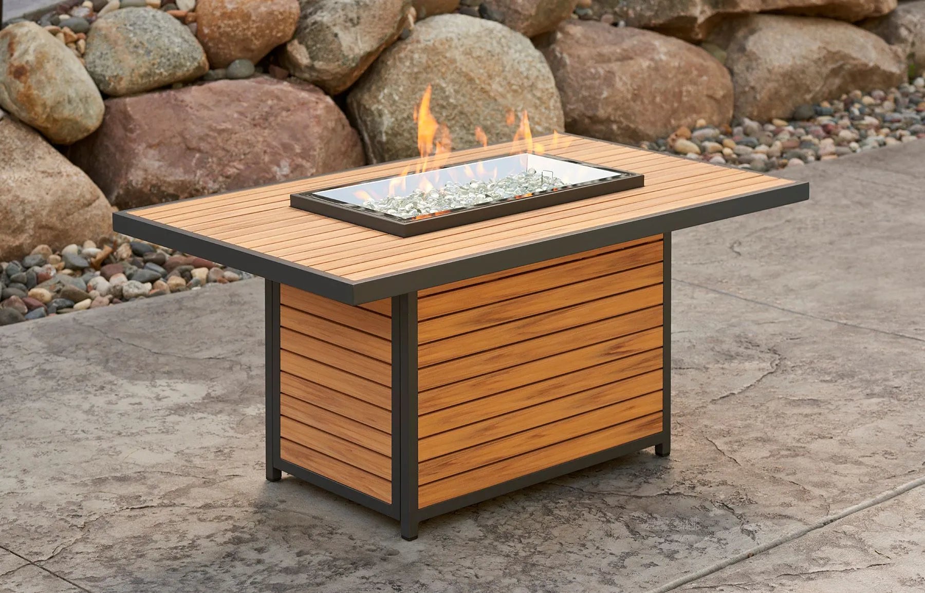 The Outdoor Greatroom Company Brooks Rectangular Fire Table - Outdoor Propane Fire Pit Table for Patio, Deck, Backyard - Perfect for Entertaining, Relaxing & Ambience