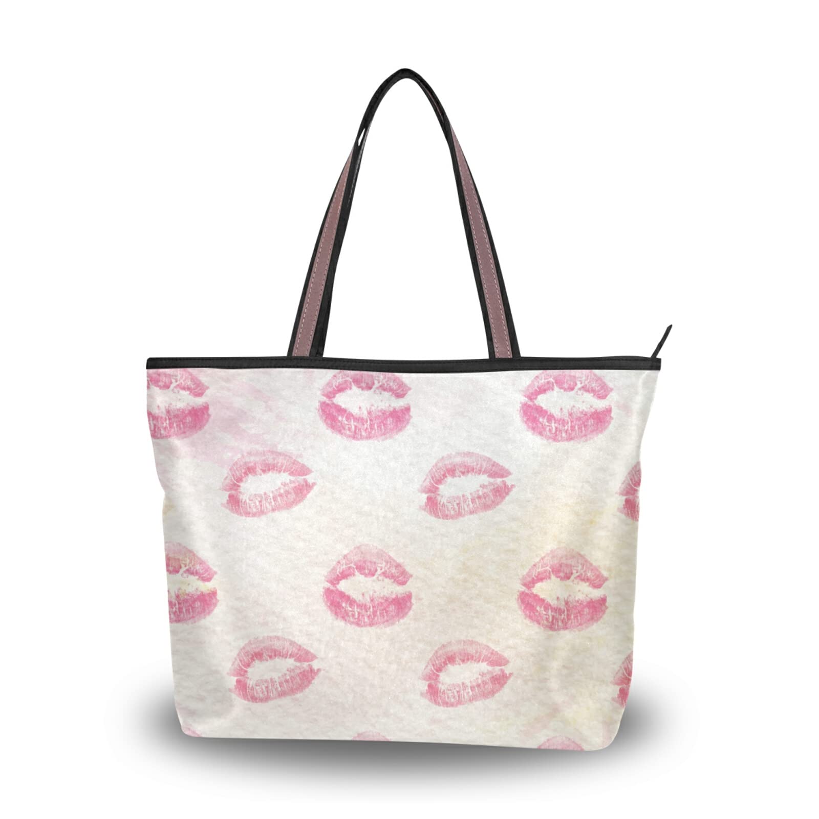 Aesthetic Lip Mark Tote Bag for Women - Large Capacity Zippered Grocery Purse with 2 Size Options | Perfect for Shopping, Beach Trips & Daily Essentials