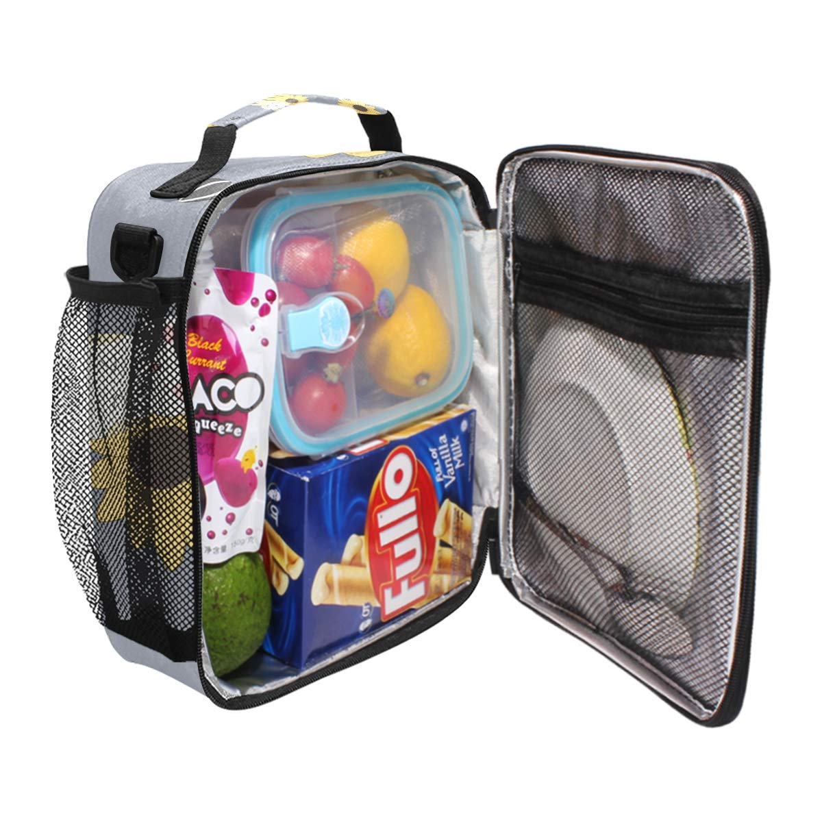 Insulated Lunch Box with Cute Hamster & Sunflower Design - Large Thermal Lunch Bag for Women, Men, Boys & Girls - Meal Prep Cooler & Food Warmer with Adjustable Shoulder Strap - Perfect for School, Work, Picnics & Outdoor Activities