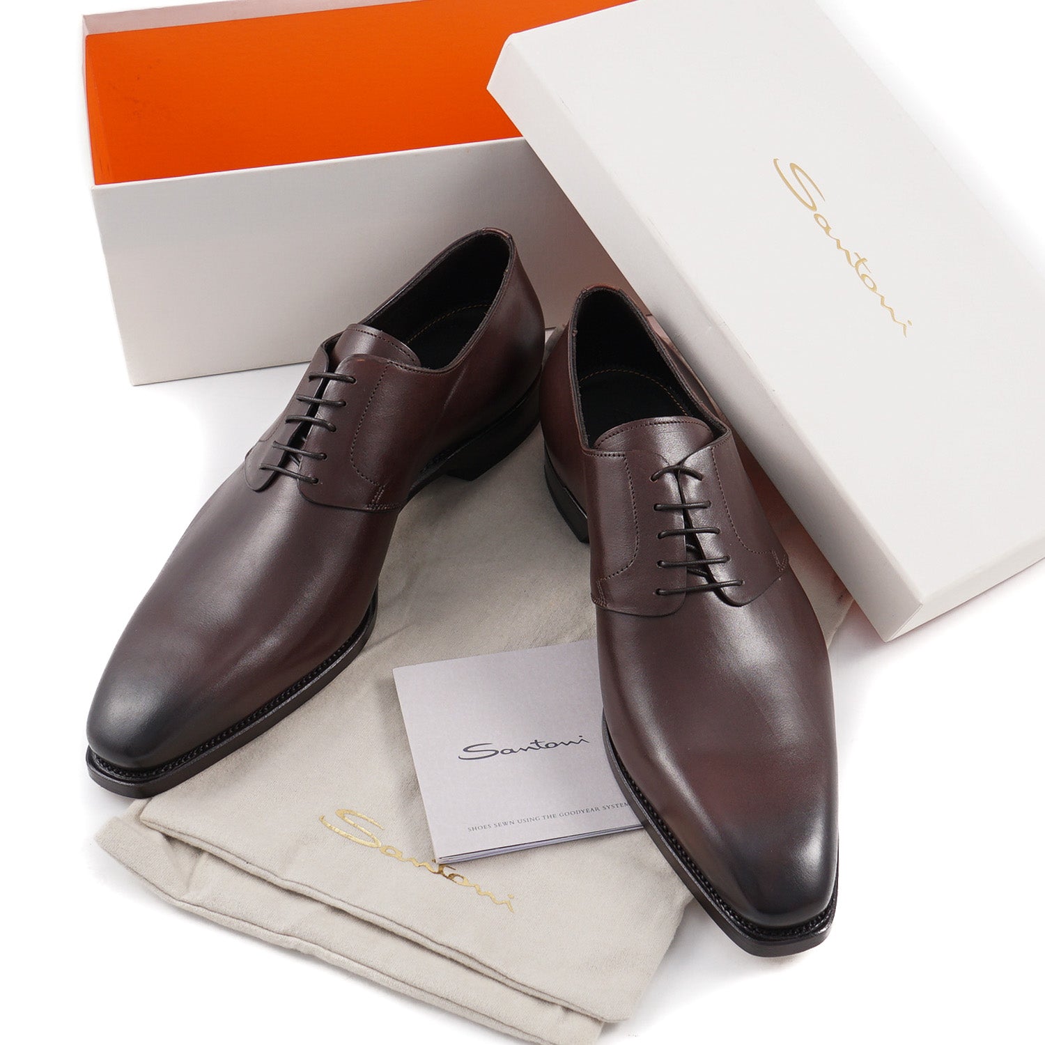 Santoni Men's Brown Goodyear Welt Derby Shoes - Classic Dress Shoes for Business, Office & Formal Occasions