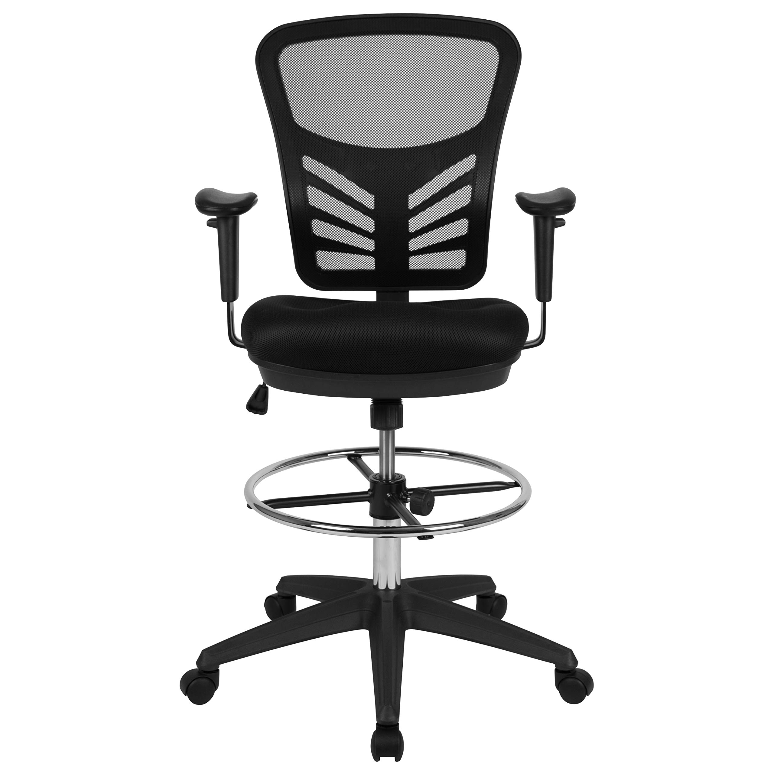 Ergonomic Adjustable Mid-Back Drafting Chair with Black Mesh Backrest & Black Frame - Perfect for Office, Home Workspace, and Computer Desk Task Chair