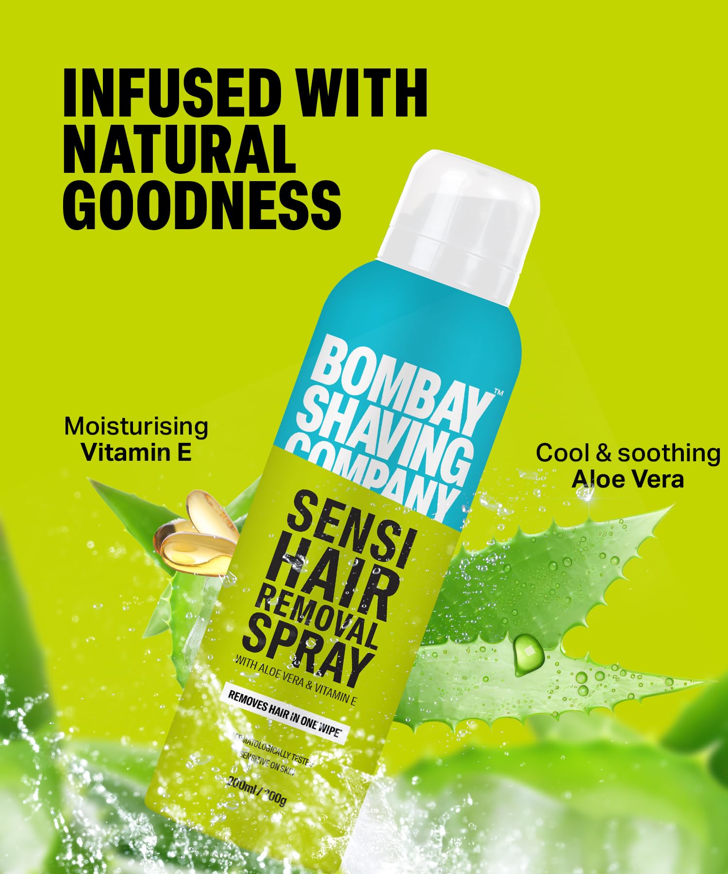 Bombay Shaving Company Sensi Hair Removal Spray - 200ml | Painless & Irritation-Free Depilatory Spray for Women & Men | For Chest, Arms, Underarms, Legs & Bikini Area | Natural Ingredients with Pleasant Fragrance | At-Home Hair Removal Solution for Smooth Skin | Perfect for Pre-Vacation, Summer & Special Occasion Prep