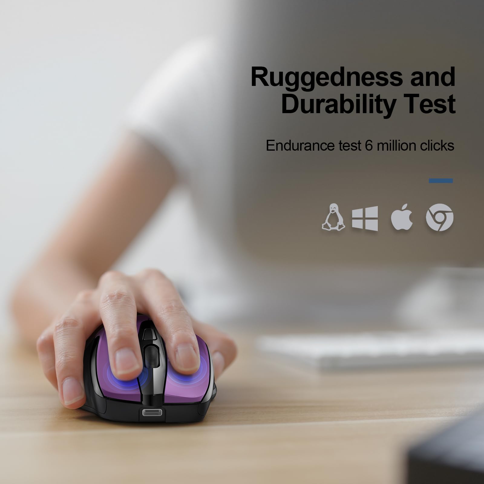 TECKNET Rechargeable Wireless Mouse - USB-A Silent Mouse with Quiet Click, 6 Adjustable DPI up to 4800, Ergonomic Design for Laptop & Chromebook, 2.4G Cordless Computer Mouse with 6 Buttons - Purple | Perfect for Office, Home & Travel Use