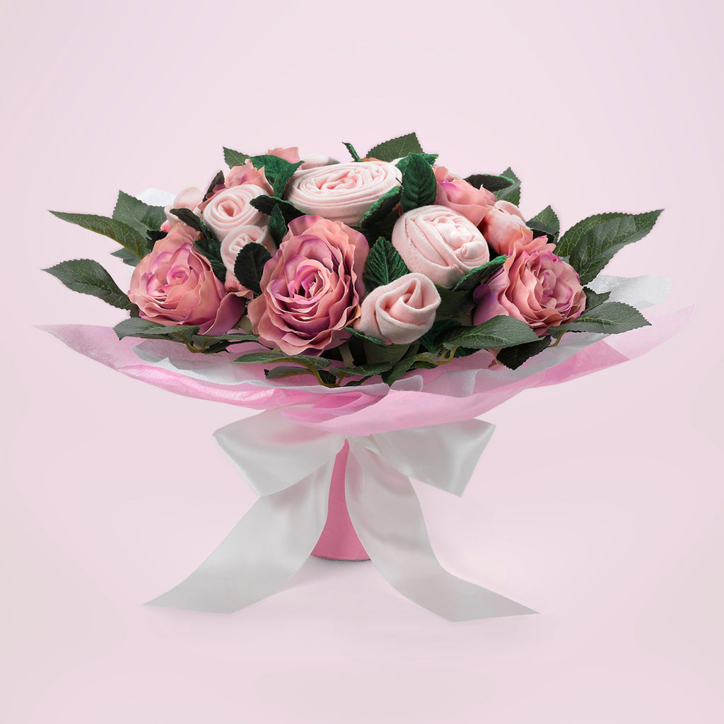 Luxury Pink Rose Baby Clothes Bouquet - Elegant Newborn Gift Set for Baby Showers, Christening & Photography Props