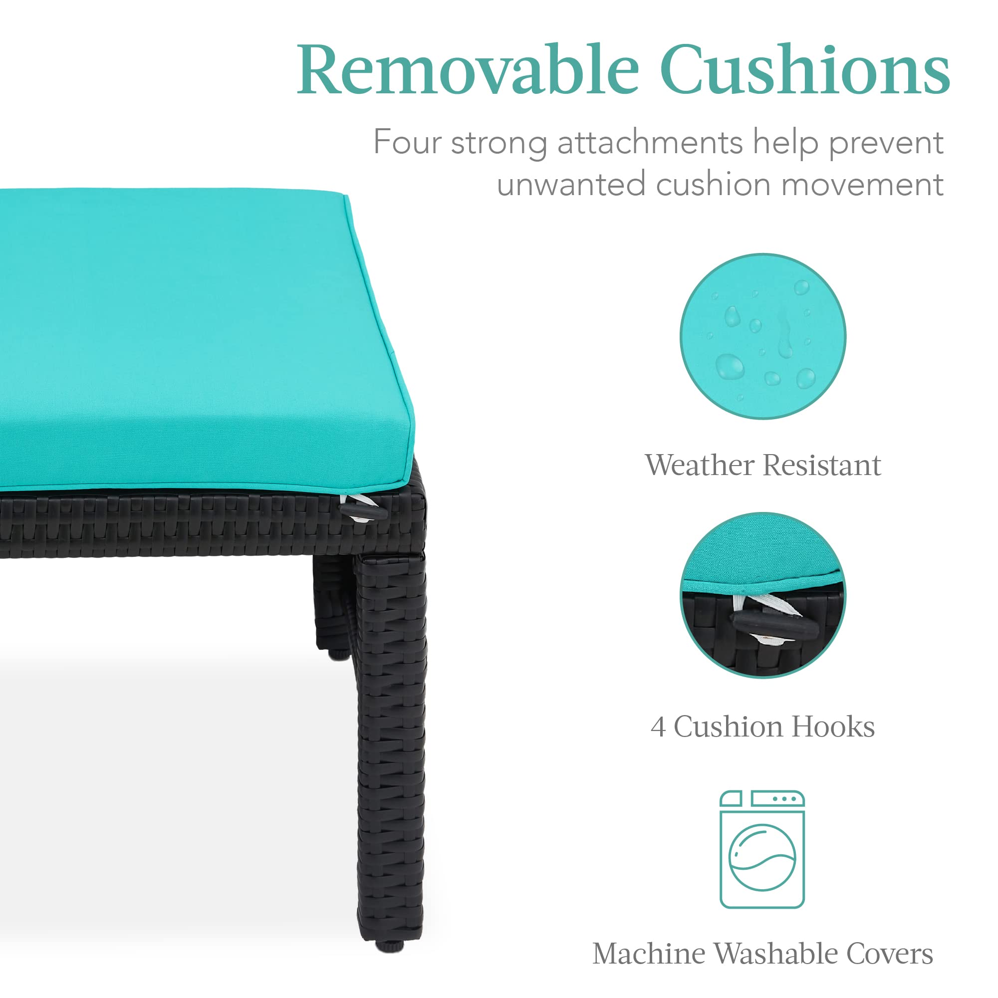 Best Choice Products Set of 2 Wicker Ottomans - Multipurpose Outdoor Furniture for Patio, Backyard, Garden | Extra Seating, Footrest, Side Table with Removable Cushions & Sturdy Steel Frame - Black/Teal | Perfect for Lounging, Entertaining & Outdoor Relaxation