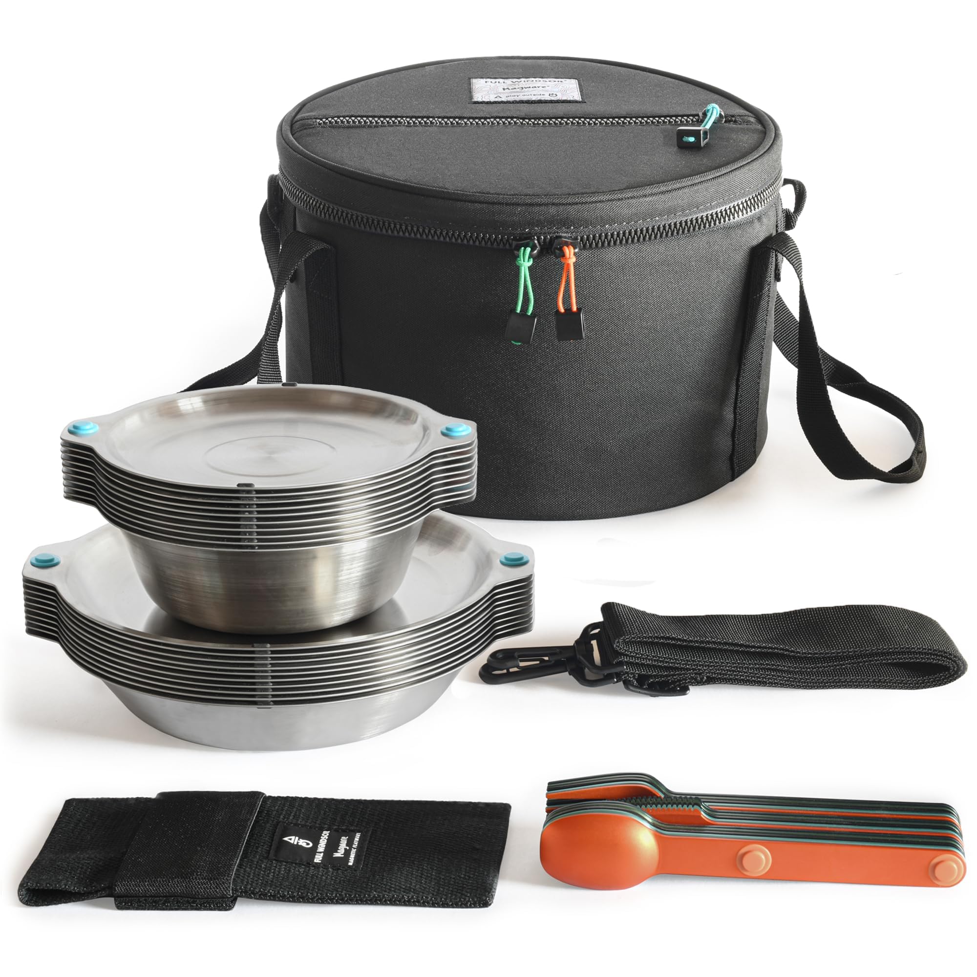 MAGWARE Magnetic Bowls and Plates Set - Stainless Steel Travel Dinnerware for Camping, Backpacking, Picnics - Portable Reusable Camping Mess Kit - Perfect for Outdoor Adventures, RV Trips, and Beach Dining