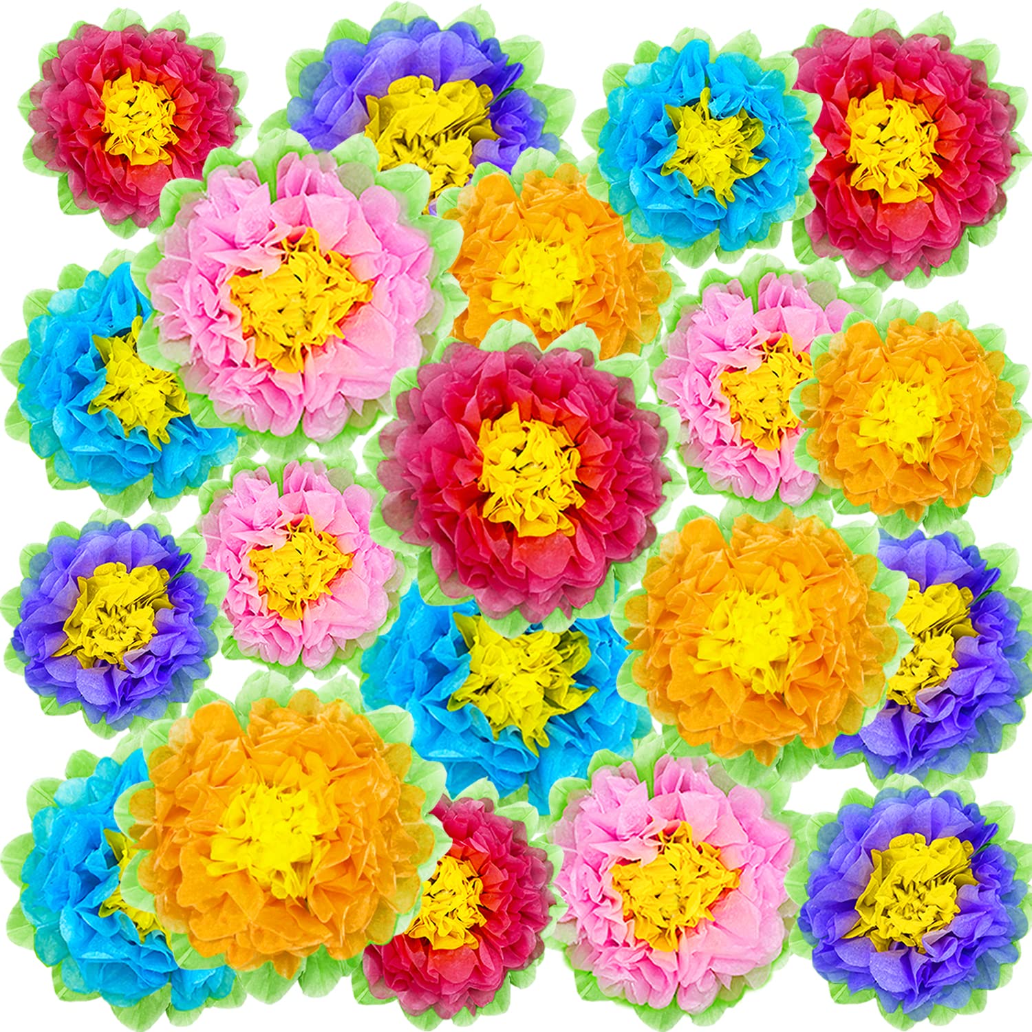 20 Pack Colorful Fiesta Paper Flowers - Vibrant Tissue & Crepe Paper Flowers for Spring Party Decorations, Baby Shower, Wedding Backdrop, Carnival, DIY Crafts - Perfect for Home, Office & Event Decor