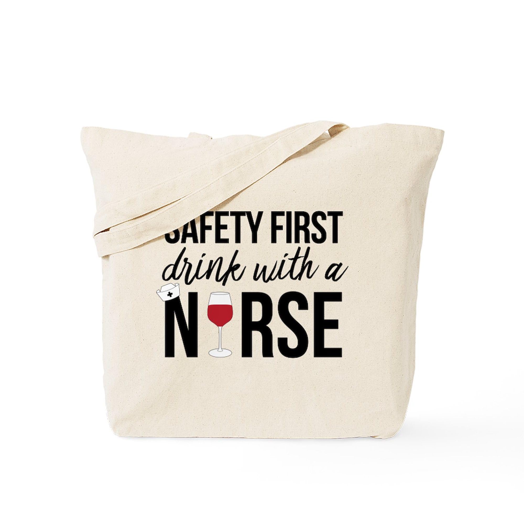 Nurse Tote Bag - Safety First Drink With A Nurse Canvas Shopping Bag, Reusable Grocery Bag for Work, School & Shopping | Perfect for Nurses, Medical Professionals & Healthcare Workers