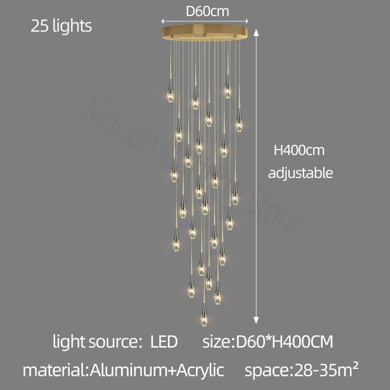 Exquisite Crystal Drops Staircase Chandelier - Modern Luxury Ceiling Light Fixture for Foyer, Stairwell & Grand Entrance Home Decor Lighting