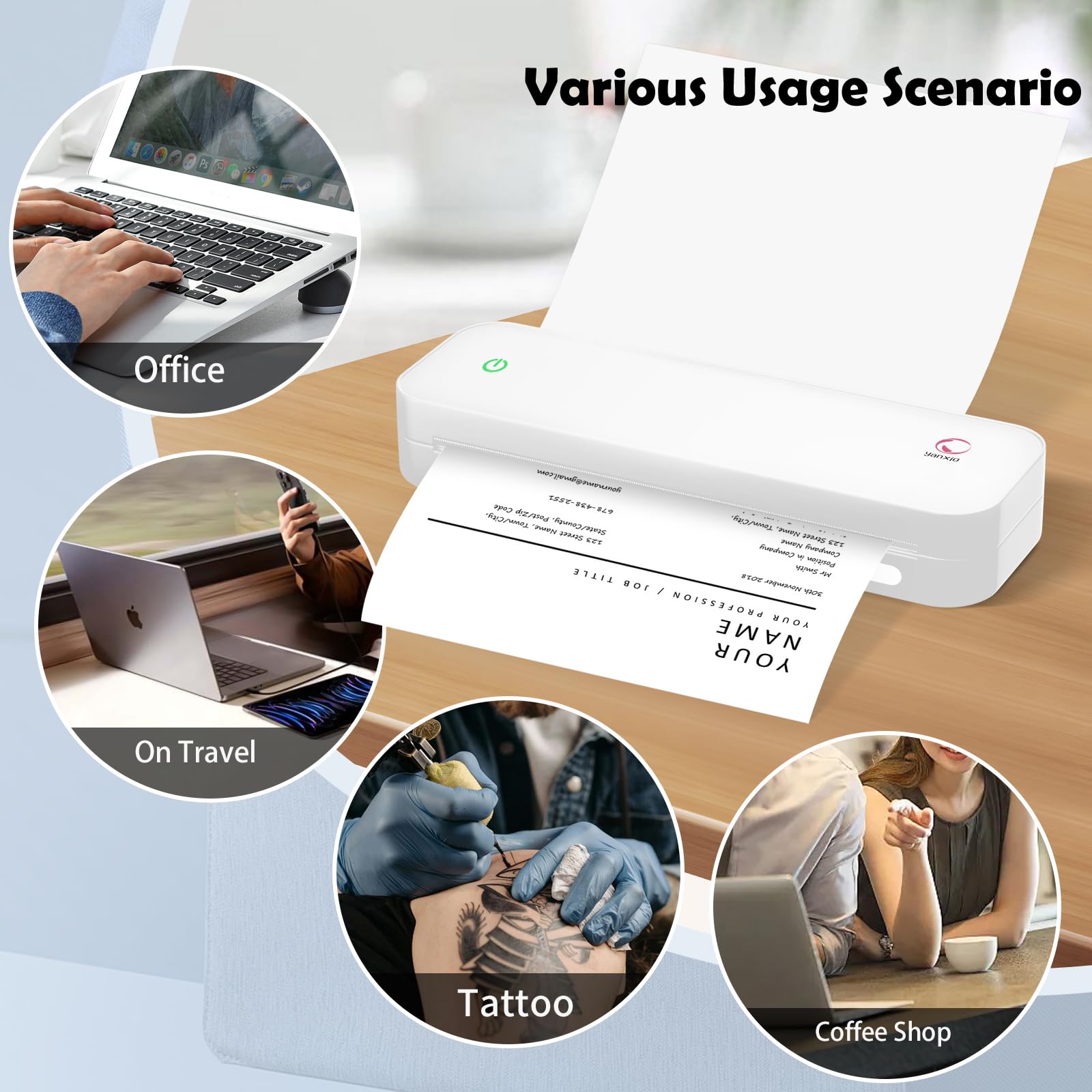 Wireless Portable Printer for Travel & Office - Compact A4/A5/8.5x11 Thermal Printer for iOS, Android, Windows - Perfect for Home, School, Business Trips & On-the-Go Printing (White)