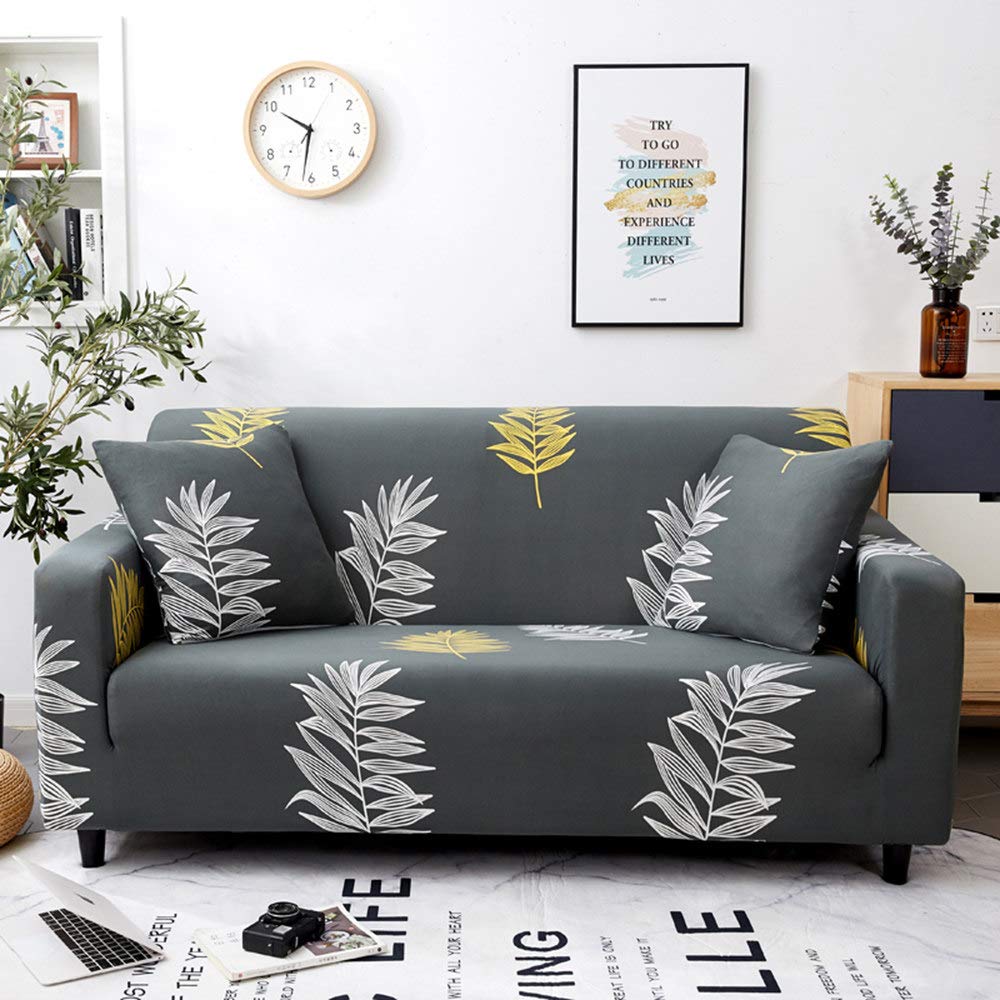 WUCHONGSHUAI Elastic Sofa Cover - Colorful Leaves Print Modern Sectional Couch Slipcover for Living Room, Corner Sofa & Chair Protector (1/2/3/4 Seater, 235-300cm) - Perfect for Home Decor, Pet Protection & Furniture Refresh