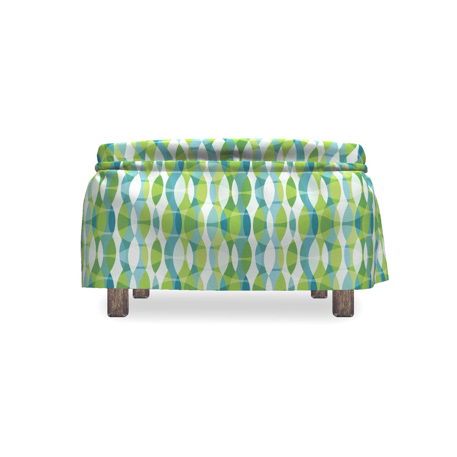 Ambesonne Grunge Ottoman Cover Set - 2 Piece Slipcover with Ruffle Skirt for Square, Round & Cube Footstools | Geometric Oval Pattern in Apple Green, Turquoise & White | Home Decor Accent for Living Room, Bedroom & Office