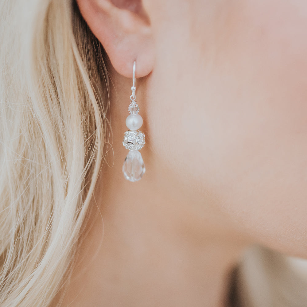 Sylvia Pearl and Crystal Drop Earrings for Women - Elegant Dangle Jewelry for Party, Wedding & Evening Wear