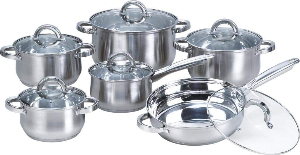 12-Piece Stainless Steel Cookware Set with Glass Lids - Nonstick Pots and Pans for Induction Cooking - Perfect for Home Kitchens, Restaurants & Professional Chefs