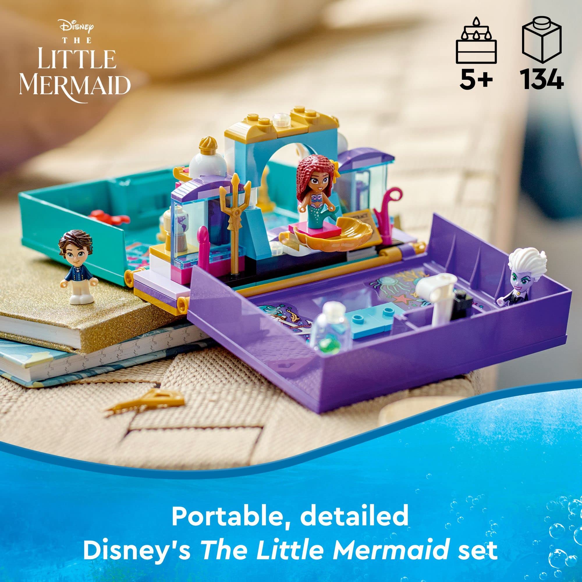 LEGO Disney The Little Mermaid Story Book 43213 Building Set - Ariel, Prince Eric & Ursula Micro-Dolls | Disney Princess Toy for Kids Ages 5+ | Perfect Birthday Gift, Creative Play & Disney Collection Display