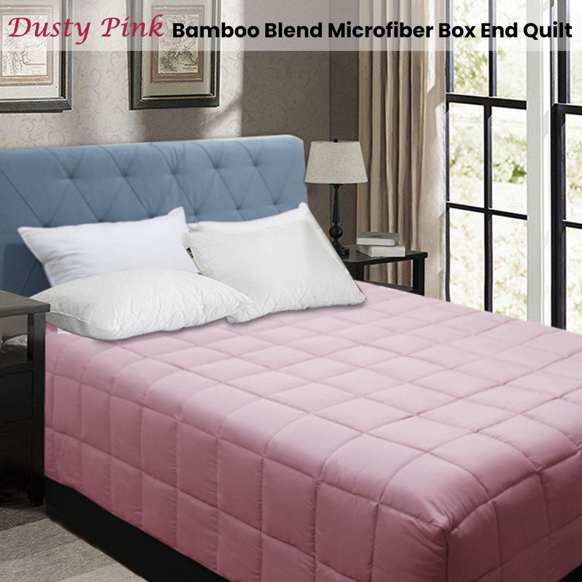 Soft Bamboo Blend Microfiber Box End Quilt in Dusty Pink - Queen Size Bedding Set | Perfect for Cozy Bedrooms, Guest Rooms & Dorm Decor