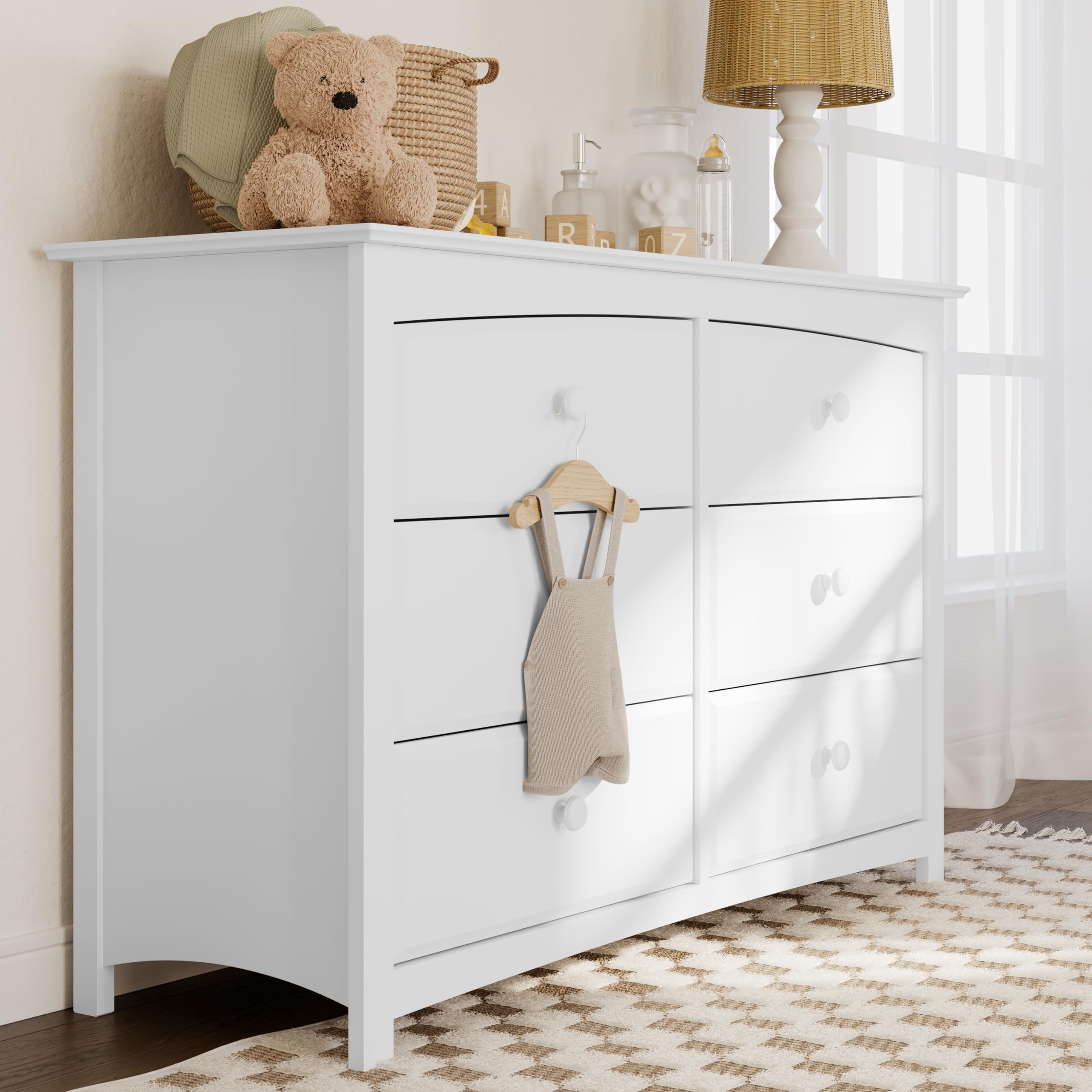 Storkcraft Kenton 6-Drawer Double Dresser in White - Kids Bedroom Furniture, Nursery Dresser Organizer with Storage Drawers, Universal Children's Chest of Drawers - Perfect for Nursery Organization & Toddler Room Decor