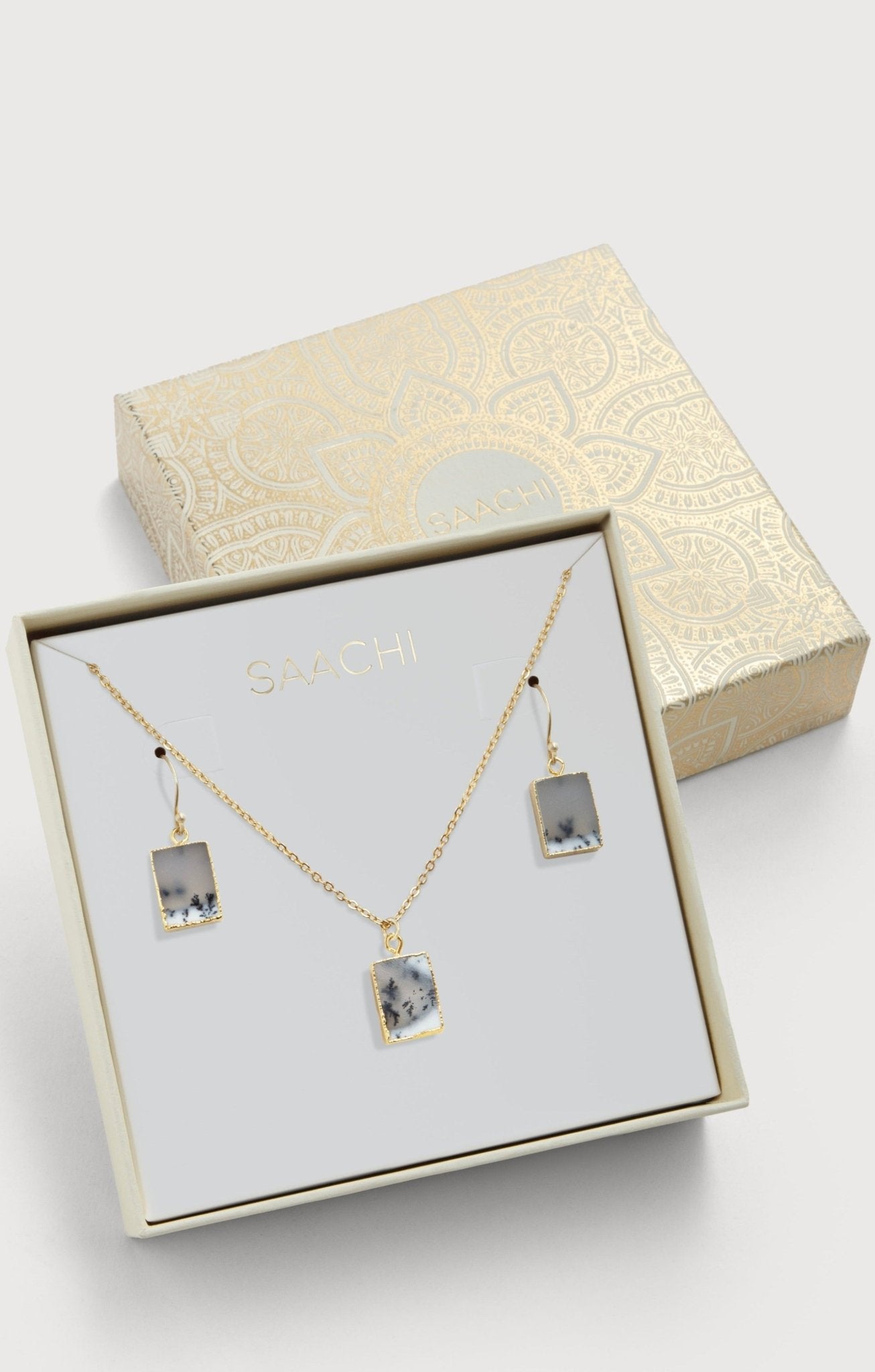 Square Gemstone Mini Stud Earrings and Pendant Necklace Set - Elegant Jewelry for Women, Gift for Her, Perfect for Parties & Special Occasions