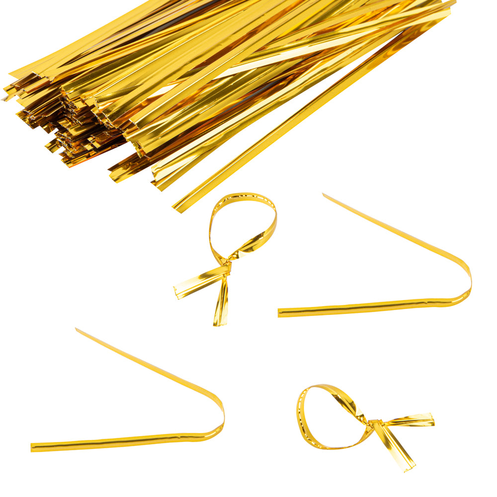 Premium Gold Metallic Twist Ties for Bags - 500 Count Box | Secure & Decorative Bag Closures for Food Storage, Gift Wrapping & Organizing