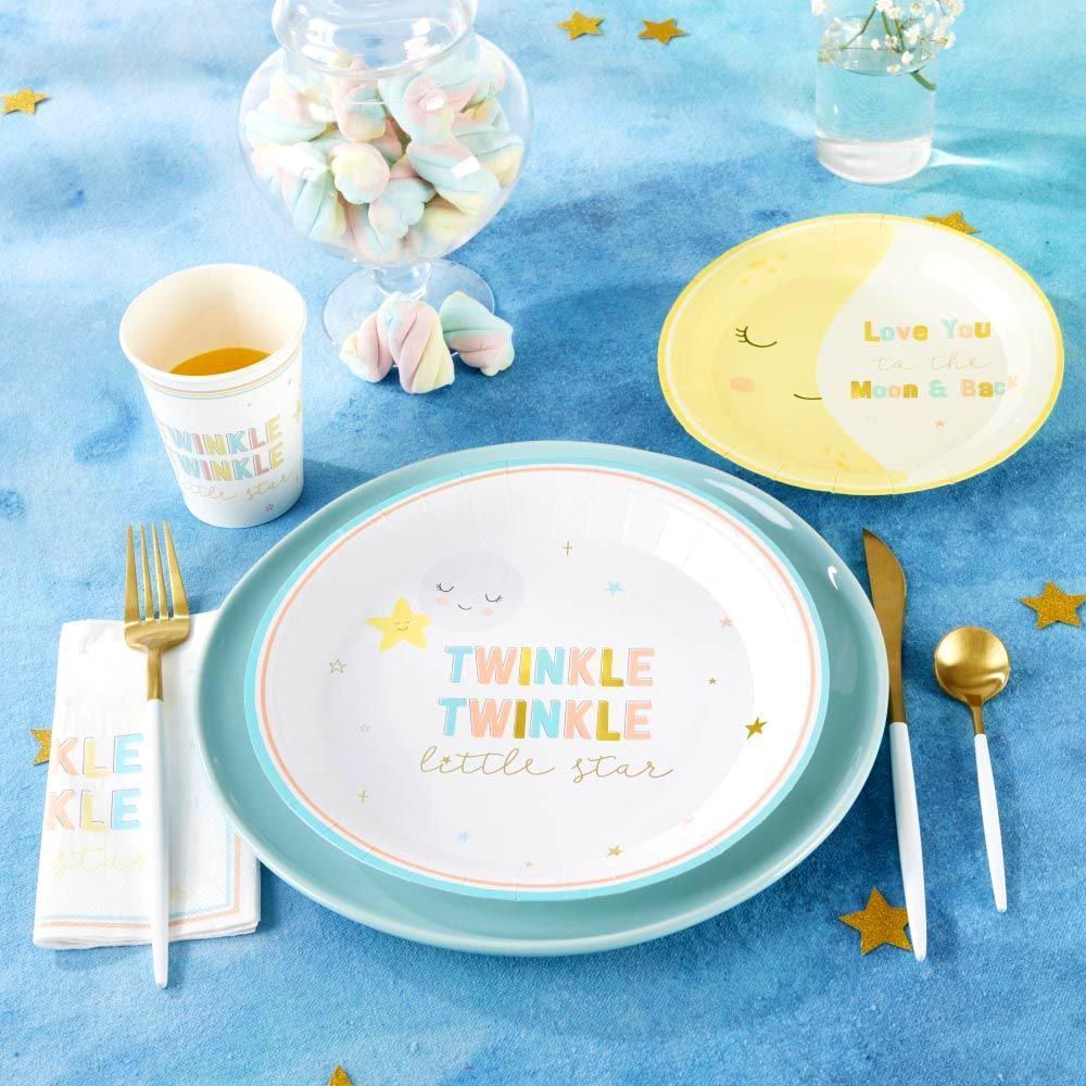 Twinkle Twinkle 9 Inch Premium Paper Plates - Set of 16 - Elegant Disposable Party Plates for Birthdays, Weddings & Baby Showers