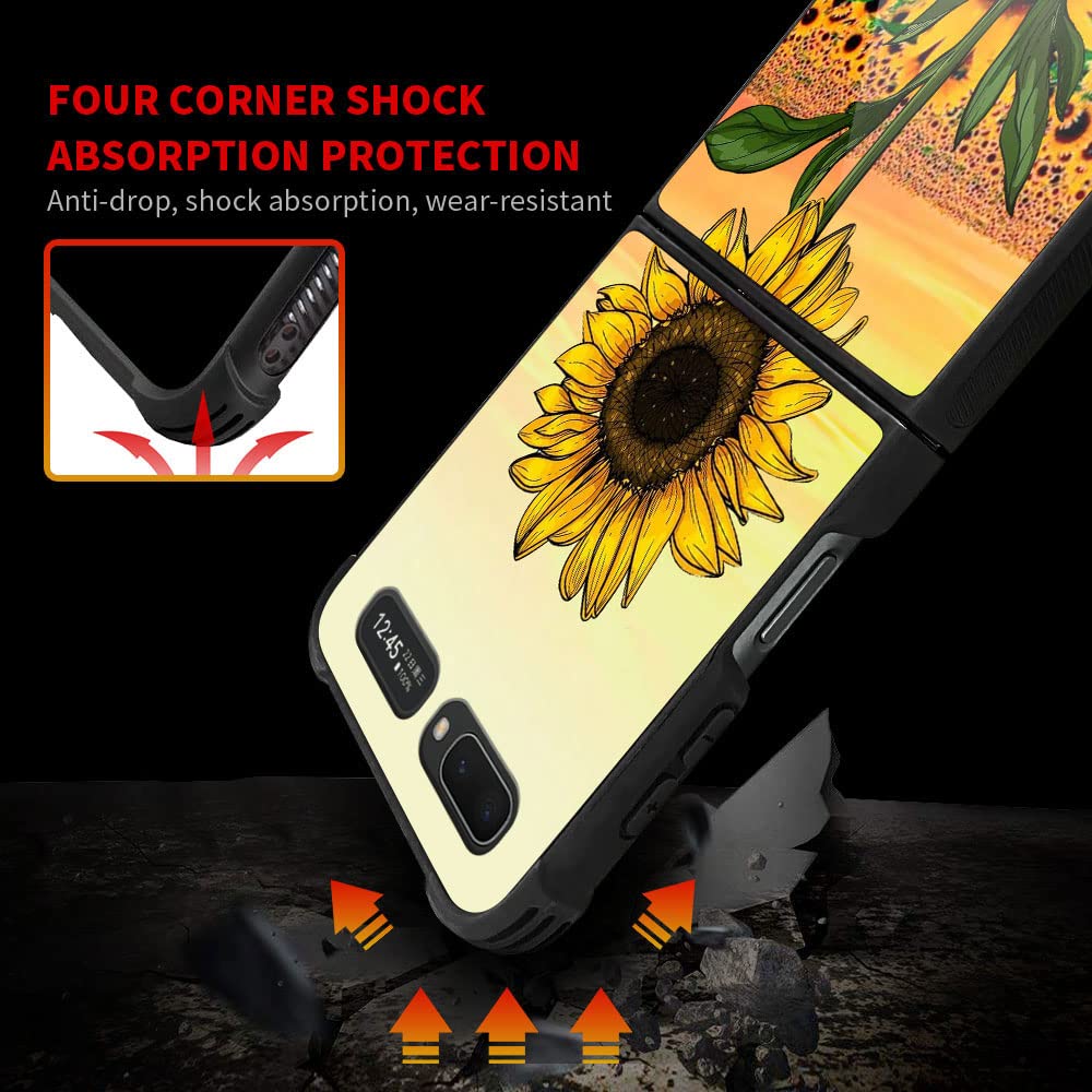Military-Grade Protective Case for Samsung Galaxy Z Flip 5G - Shockproof Corners, Anti-Scratch Cover with Sunflower Design | Perfect for Outdoor Activities, Travel & Daily Use