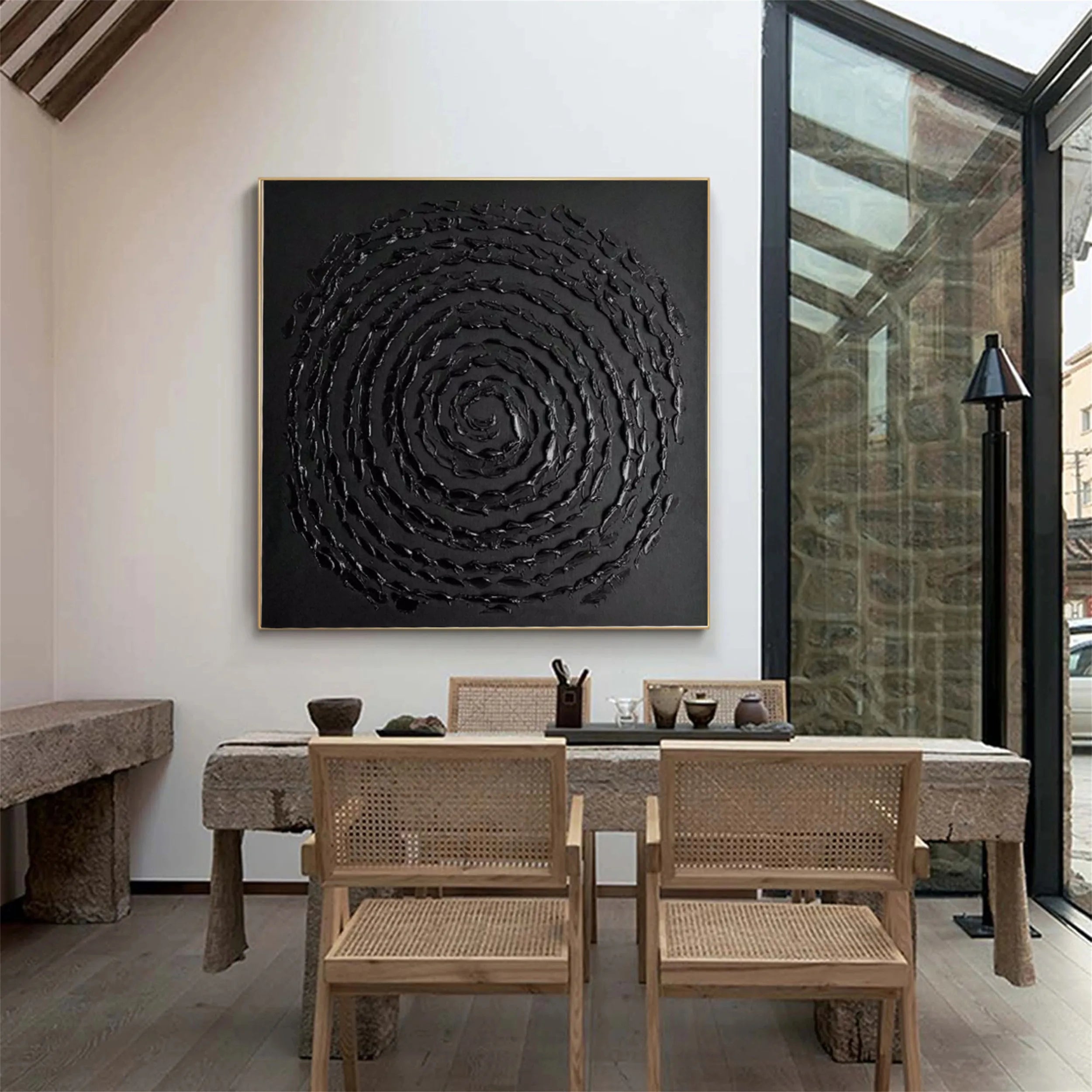 Black Minimalist Textured Painting Canvas #MZ113 - Modern Abstract Wall Art for Living Room, Bedroom & Office Decor
