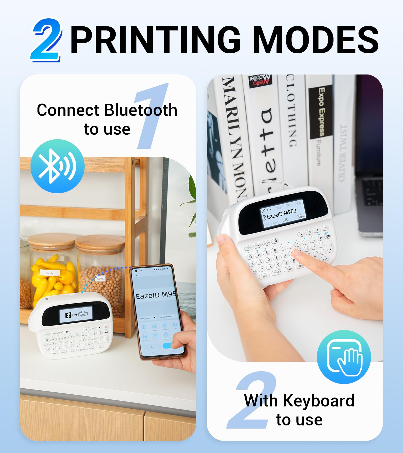 EazeID M950 Bluetooth Label Maker Machine - Portable, Rechargeable & Waterproof Label Printer with Backlit Screen & Keyboard | Perfect for School, Office, Home Organization, Storage & Craft Labeling