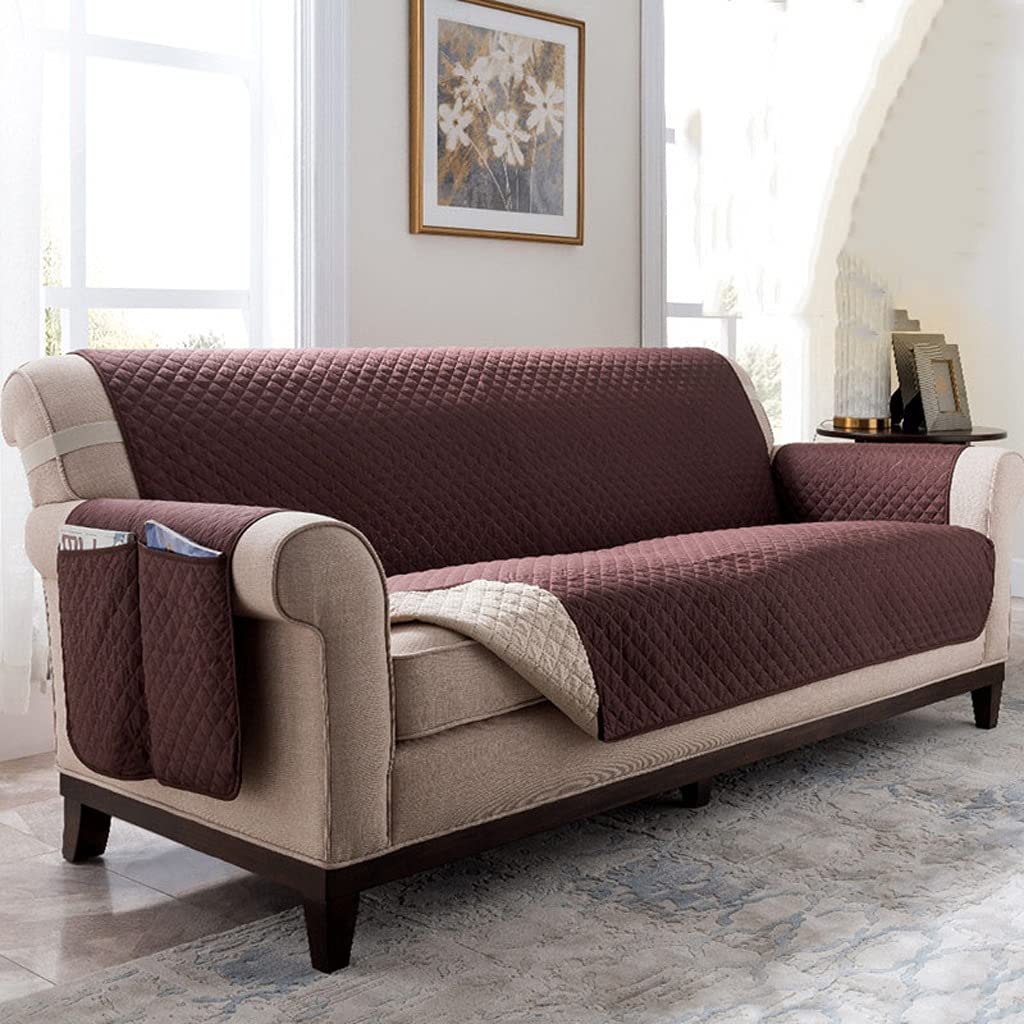 LEIGE Stretch Elastic Sectional Sofa Cover - Water Resistant, Anti-Slip Furniture Protector for Pets & Kids - Chocolate Color (58x193cm) - Perfect for Living Room, Recliner Chairs & Home Decor