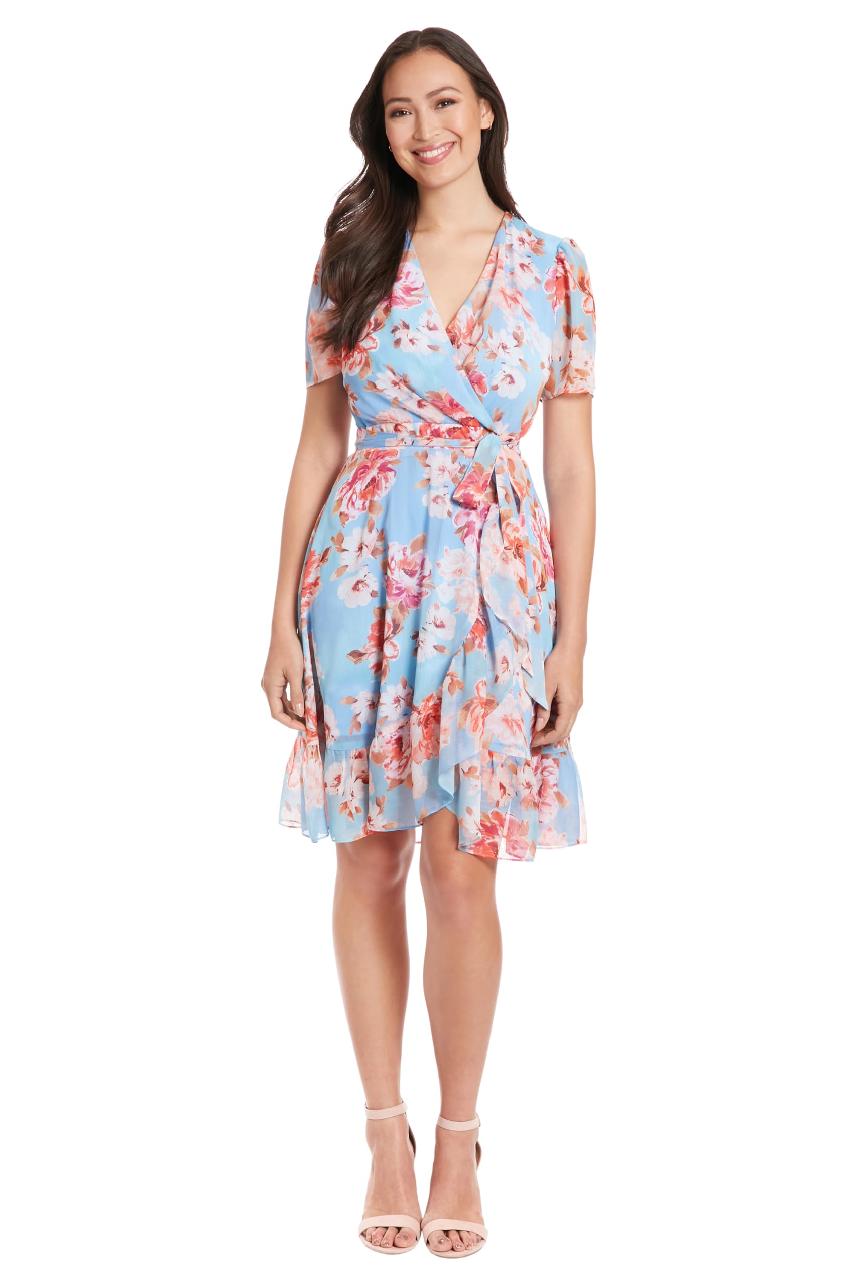 London Times Women's Faux Wrap Dress with Ruffle Skirt - Elegant Office & Career Wear for Professional Women | Perfect for Work, Business Meetings & Special Occasions