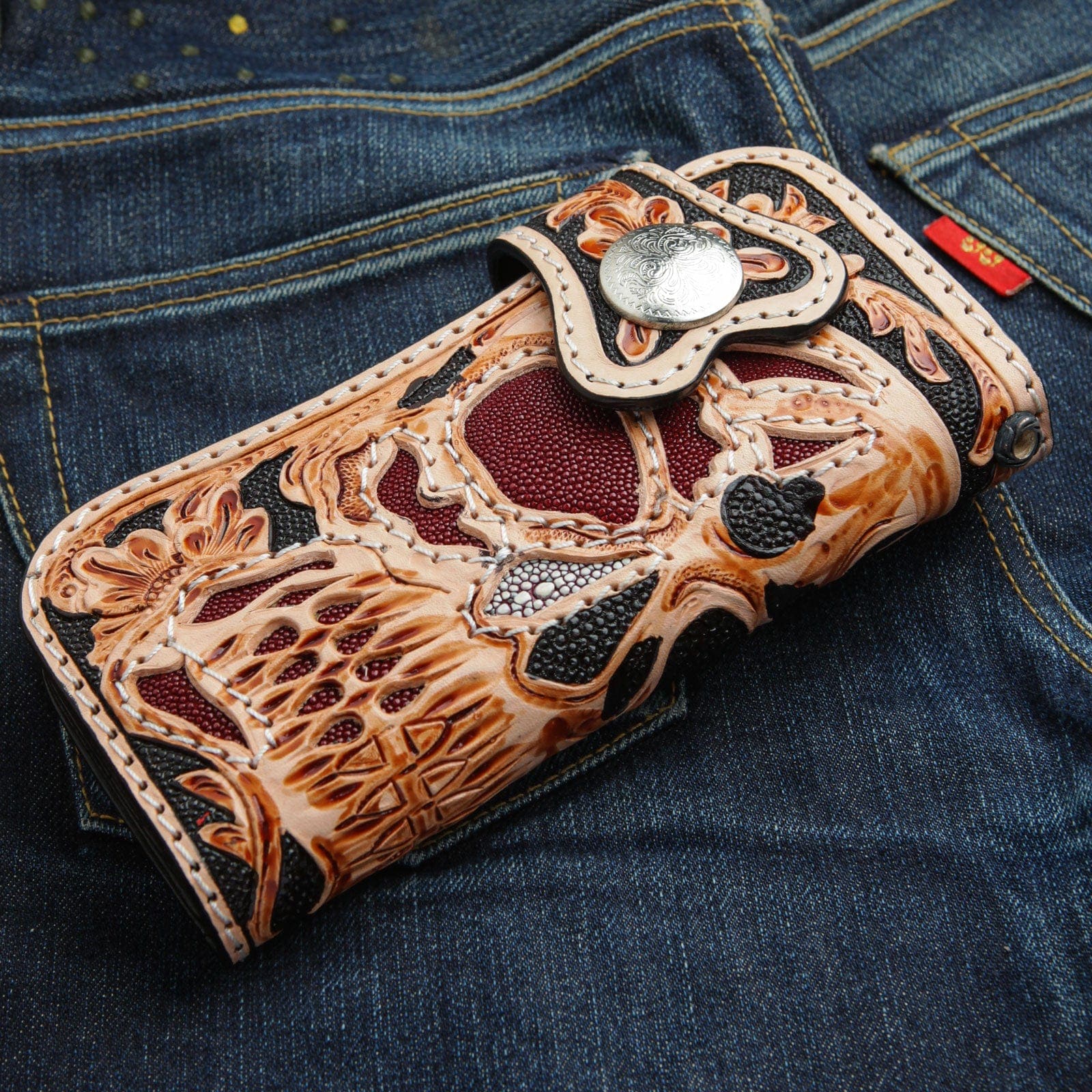 Skull Devil Rider Leather Chain Biker Wallet for Men - Gothic Punk Motorcycle Wallet with Metal Chain - Perfect for Bikers, Rockers, and Gift Giving