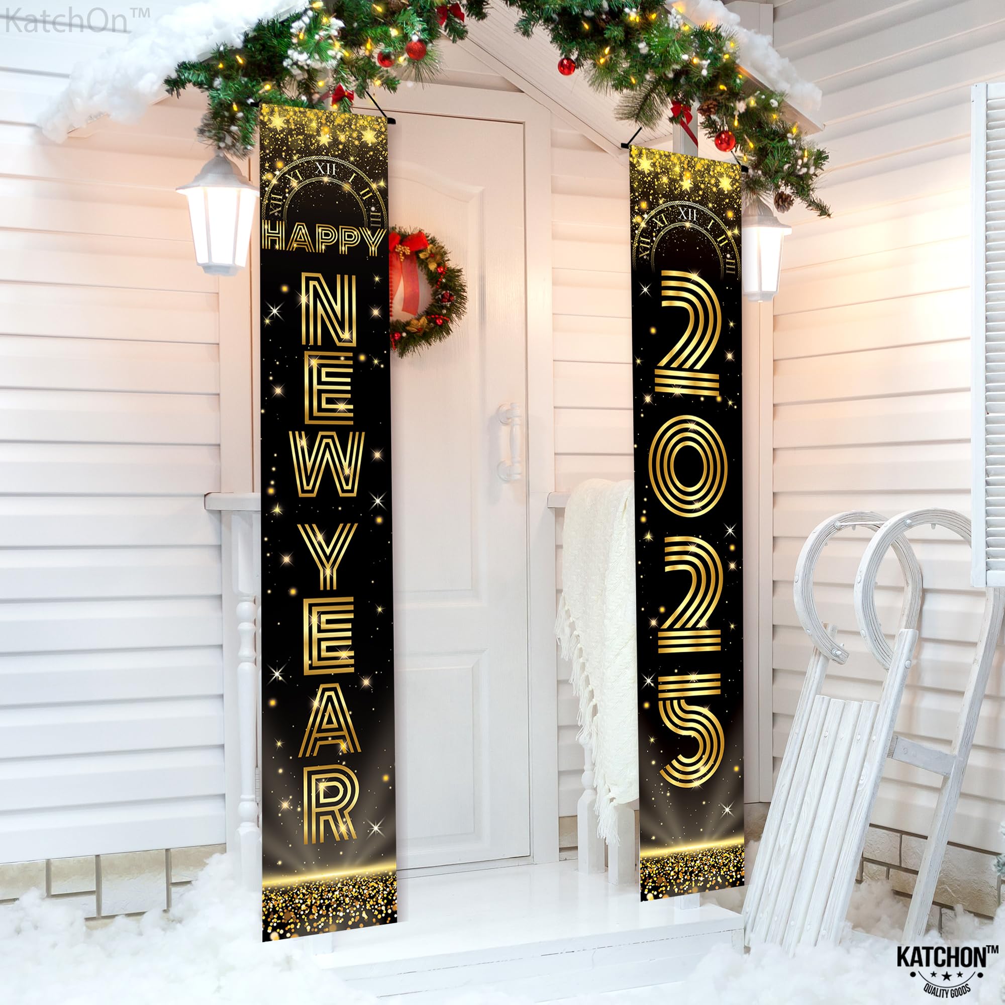 KatchOn 2025 Happy New Year Banner - Large 72x12 Inch New Year Decorations for Door & Wall | 2025 New Year's Eve Party Supplies | Perfect for Home, Office & Holiday Celebrations