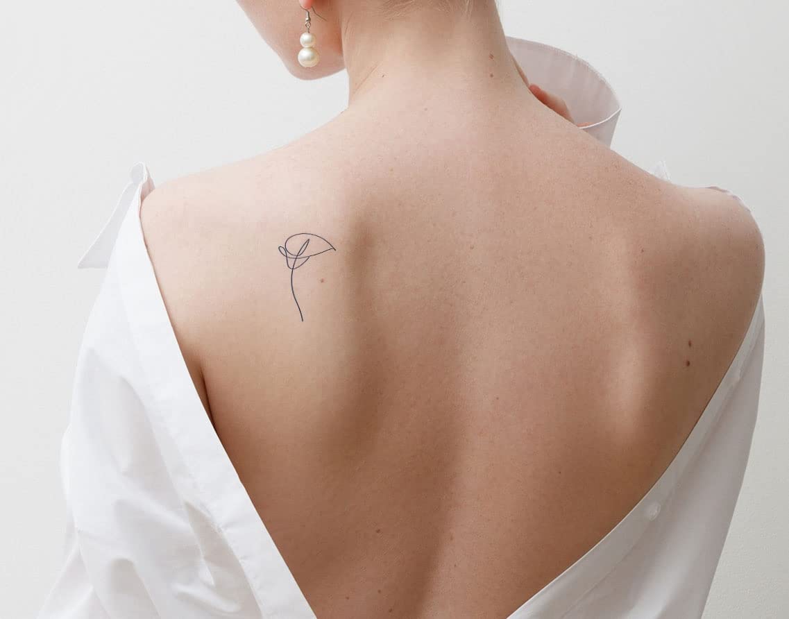 Long-Lasting 1-2 Weeks Semi-Permanent Flower Juice Temporary Tattoo - Realistic Navy Blue Calla Lily Design for Women & Men - Waterproof Fake Tattoos for Chest, Neck, Arm - Perfect for Festivals, Parties, Beach Vacations (4 Sheets)