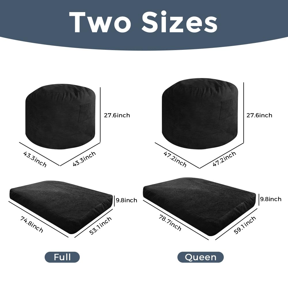 MAXYOYO Oversized Bean Bag Chair - Convertible Giant Bean Bag Bed for Adults & Kids, Foldable Floor Mattress & Lounge Chair, Soft & Comfortable, Black - Perfect for Living Room, Bedroom, Game Room & Dorm