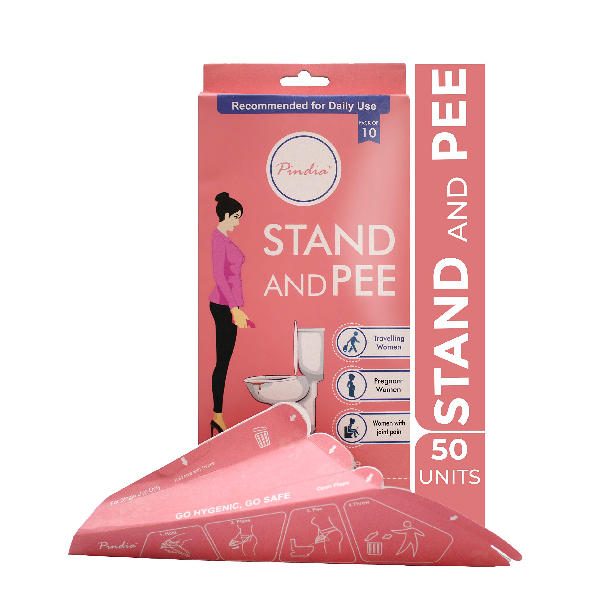 PINDIA Stand and Pee Portable Female Urination Device - 50 Pack Disposable Urinal Funnel for Women | Compact Travel, Camping & Hiking Accessories | Outdoor Toilet Solution for Road Trips, Festivals & Emergency Situations