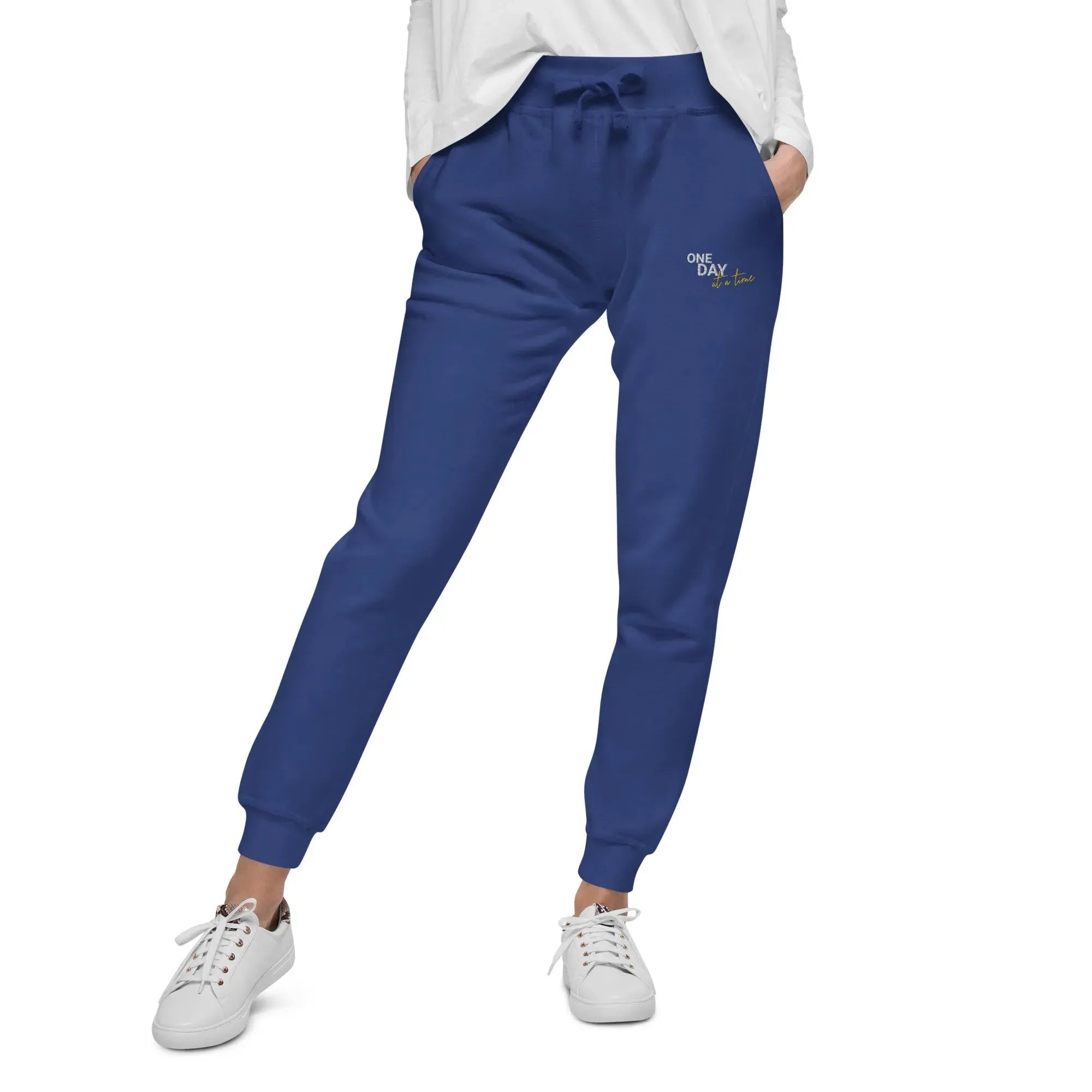 One Day At A Time Embroidered Unisex Fleece Sweatpants - Cozy Loungewear for Relaxing at Home, Yoga, and Casual Outings