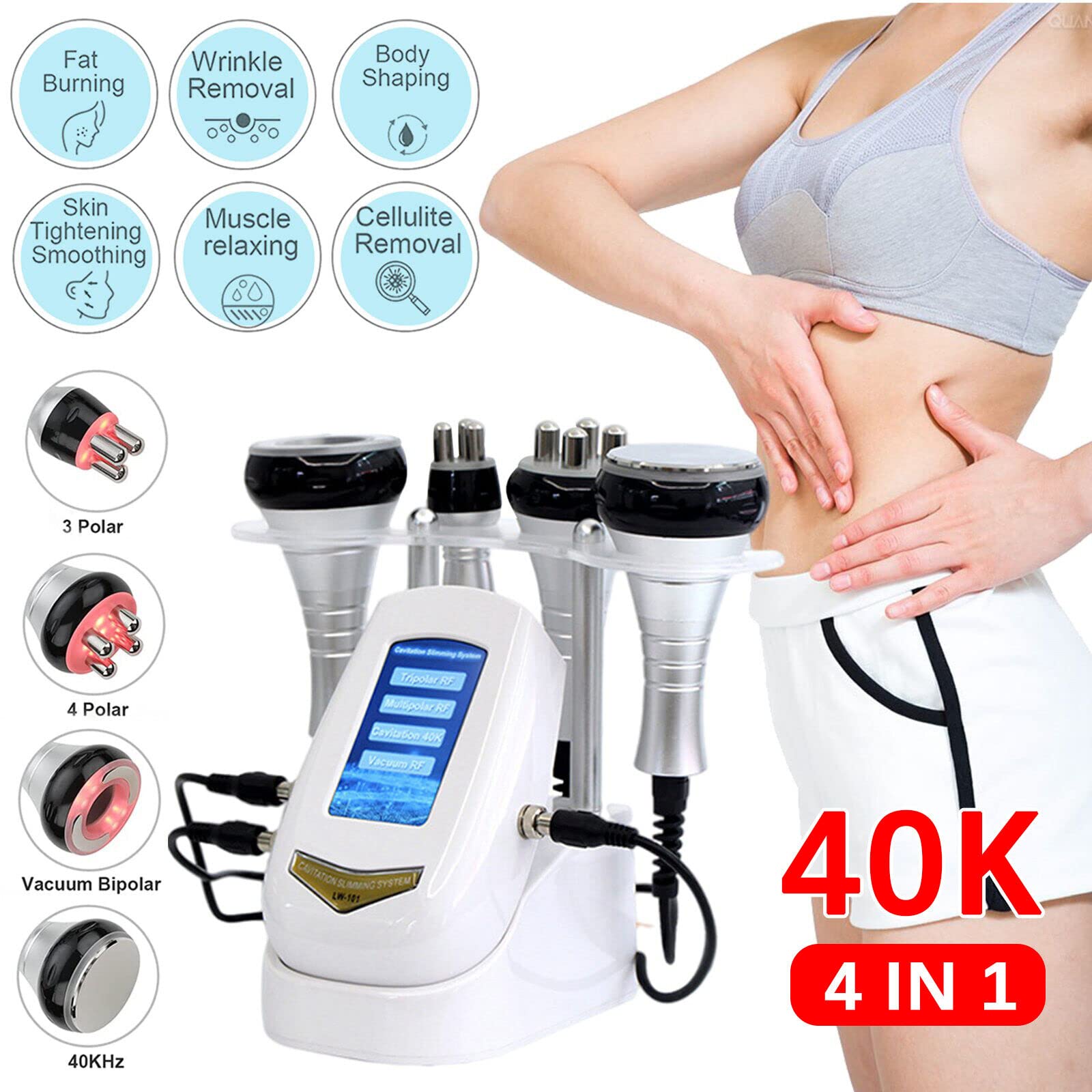 Professional 4-in-1 Cavitation Fat Removal Machine - Ultrasonic Vacuum Body Slimming Device for Cellulite Reduction & Wrinkle Removal - Home Use Beauty Massager for Body Contouring, Weight Loss & Skin Tightening - Perfect for Spa Treatments, Home Beauty Routines & Post-Workout Recovery