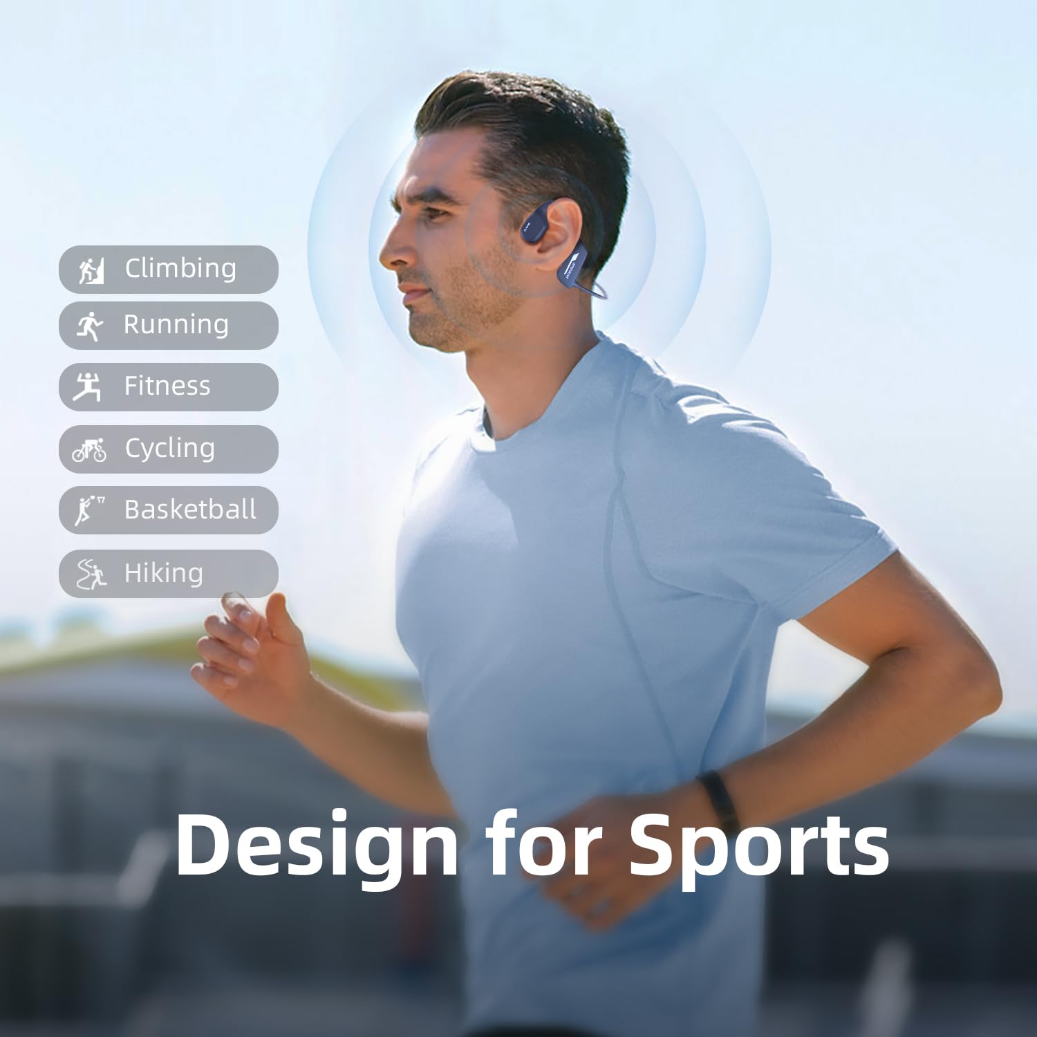 Flymory Bluetooth 5.2 Swimming Headphones - IP68 Waterproof Bone Conduction Headset with 8GB Storage, Open Ear Wireless Sports Earphones for Swimming, Workout, Hiking, Cycling (Blue) - Perfect for Pool Workouts, Outdoor Adventures & Fitness Training