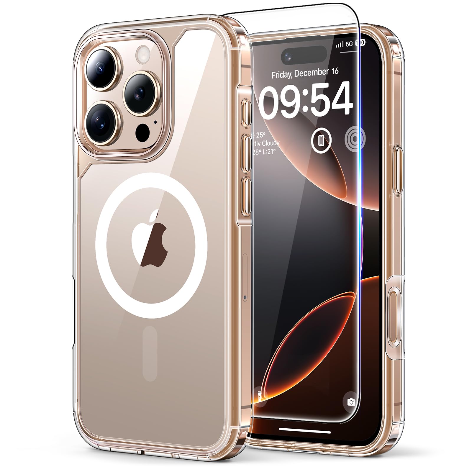 Magnetic 3-in-1 Case for iPhone 16 Pro with 2 Screen Protectors - Military Grade Protection, Magsafe Compatible, Slim & Clear 6.3 Inch Cover - Perfect for Work, Travel & Everyday Use