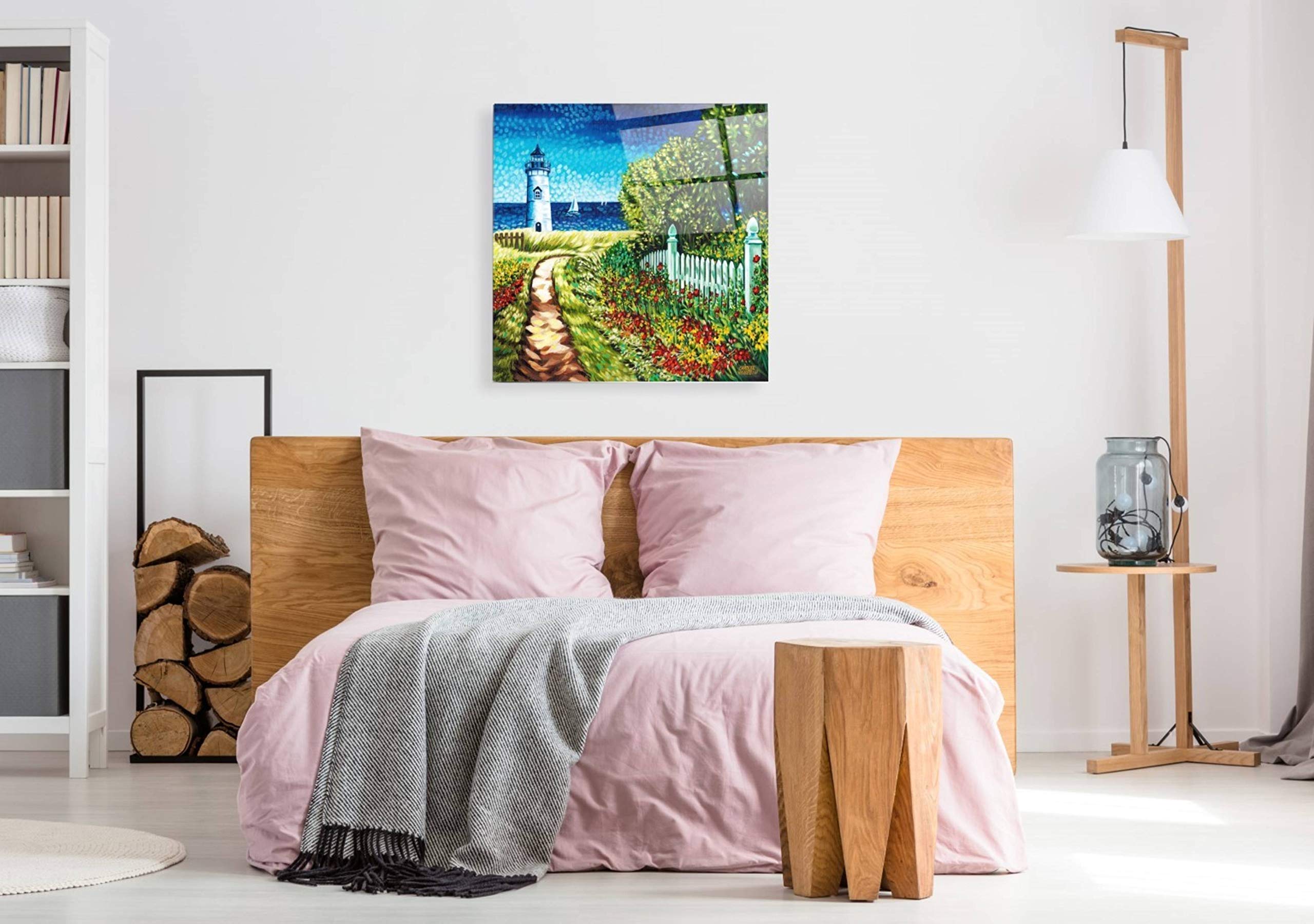 Carolee Vitaletti 'Lighthouse Retreat II' Acrylic Glass Wall Art - 36x36 Inches Modern Coastal Home Decor for Living Room, Bedroom or Office