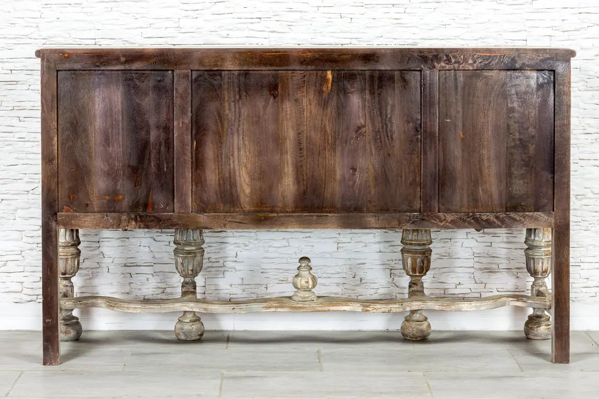 French Arched Hand Carved Indian Solid Wood Console Table - Grey 02 - Elegant Entryway Furniture for Hallway, Living Room & Foyer Decor