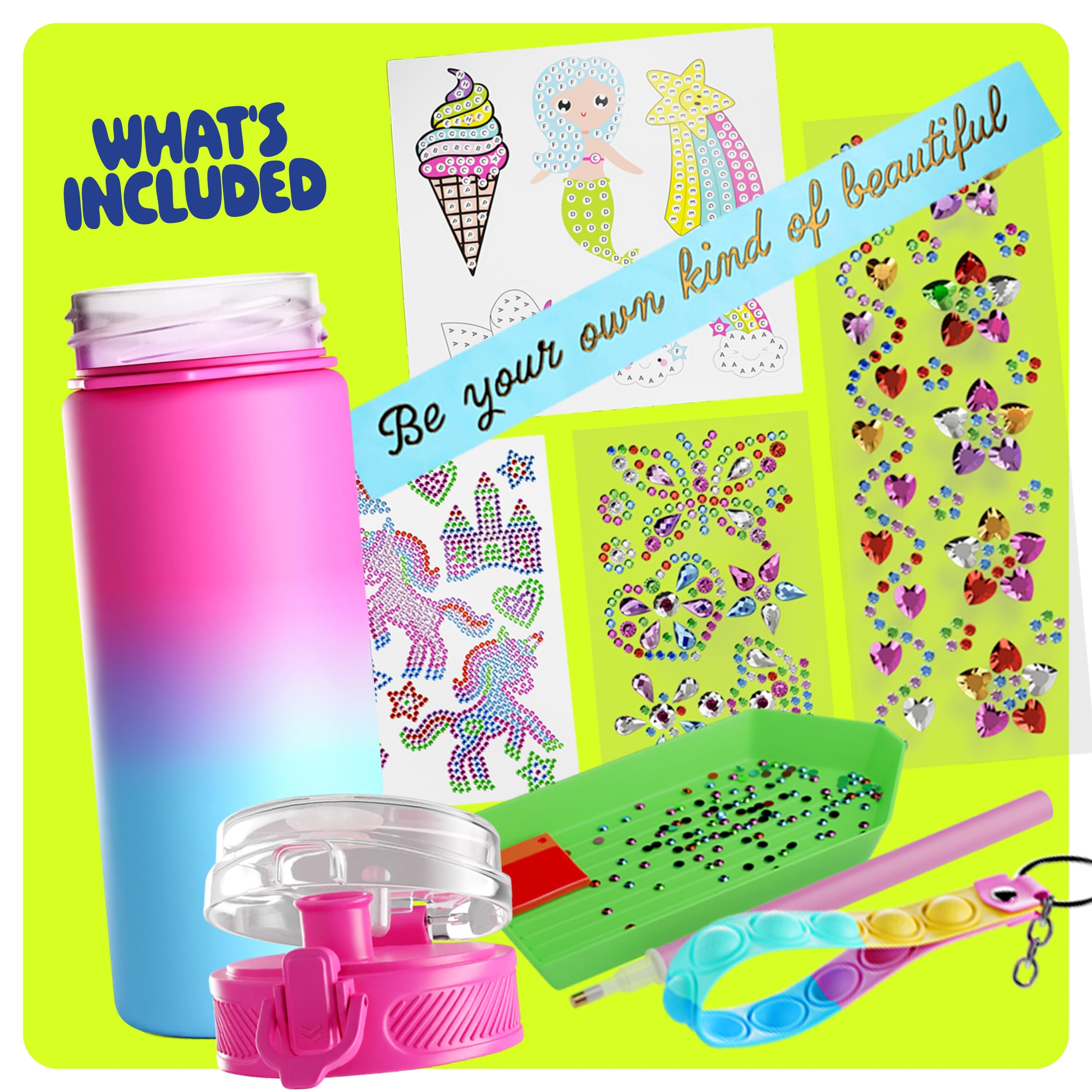 Glow in the Dark Water Bottle DIY Craft Kit for Girls - Unicorn Themed Easter & Birthday Gift for Kids Ages 4-8 - Creative Arts and Crafts Activity for 5 6 7 Year Old Girls - Perfect for Birthday Parties, Easter Baskets & Creative Playtime