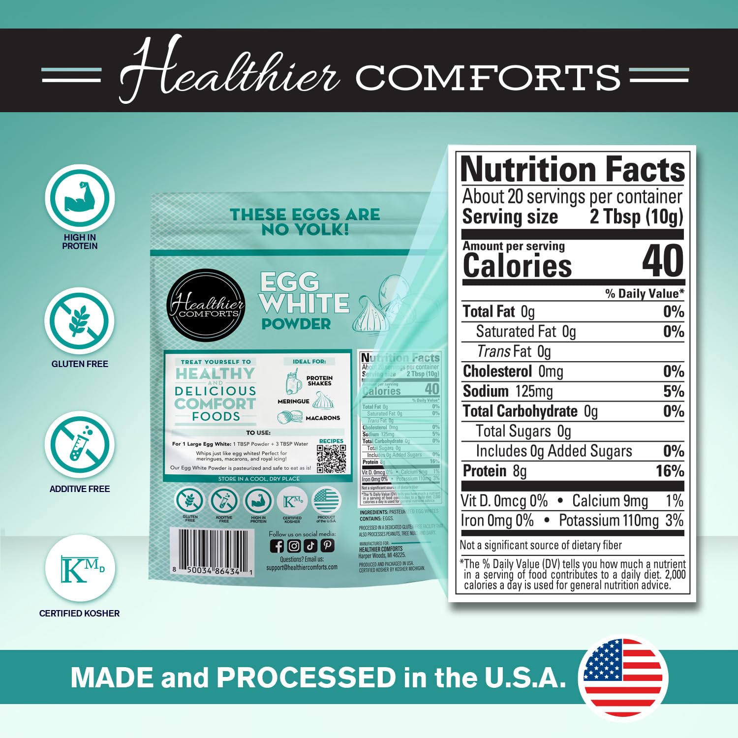 Premium Egg White Protein Powder | 100% Pure Dried Egg Whites, Unflavored & Pasteurized | Gluten Free, Ready-to-Eat, Made in USA | Ideal for Protein Shakes, Baking, Meringues & Royal Icing | Great for Post-Workout Recovery & Healthy Cooking (7 oz)