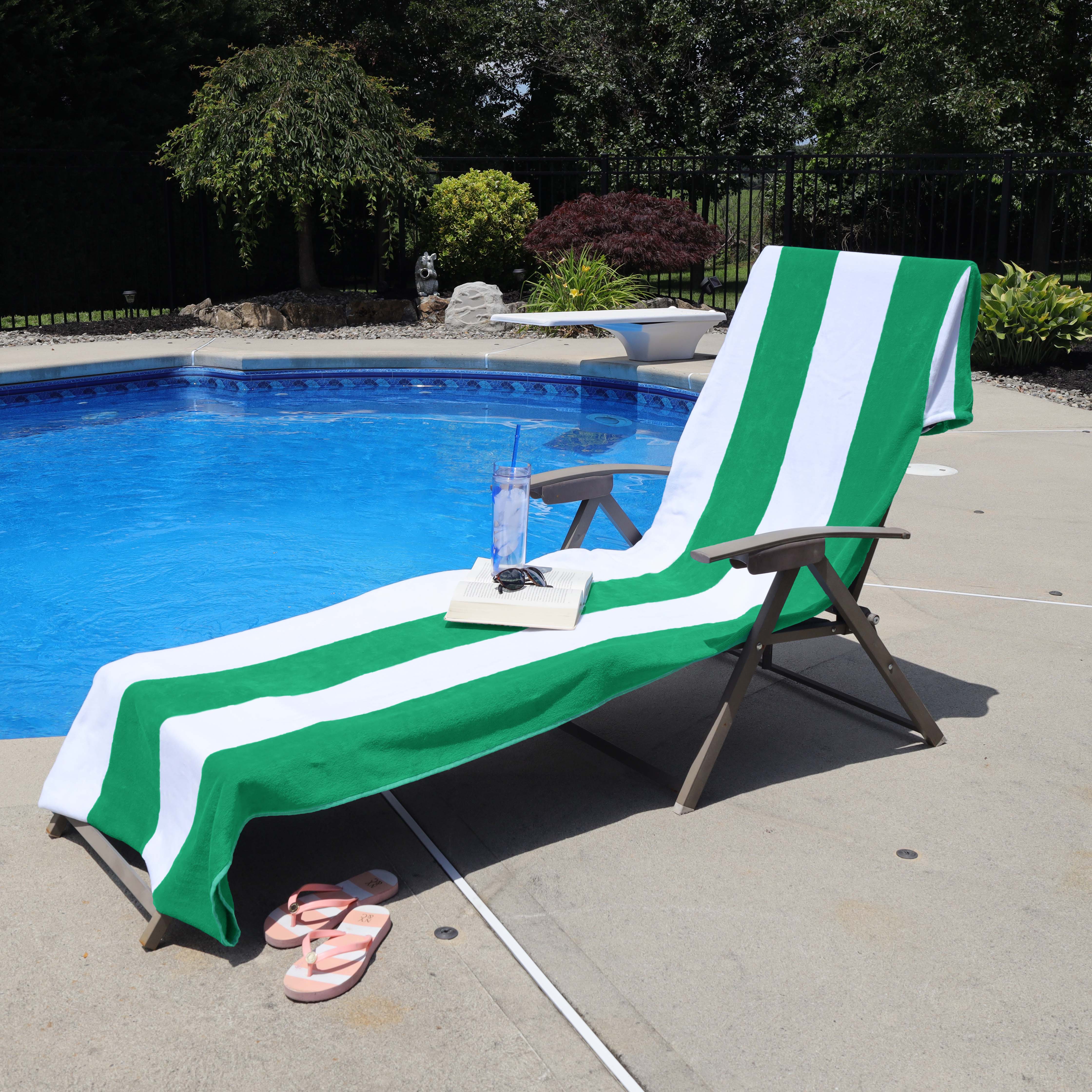Premium Cotton Cabana Stripe Chaise Lounge Chair Cover - Standard Size, UV Resistant & Waterproof - Perfect for Poolside, Patio, and Outdoor Furniture Protection